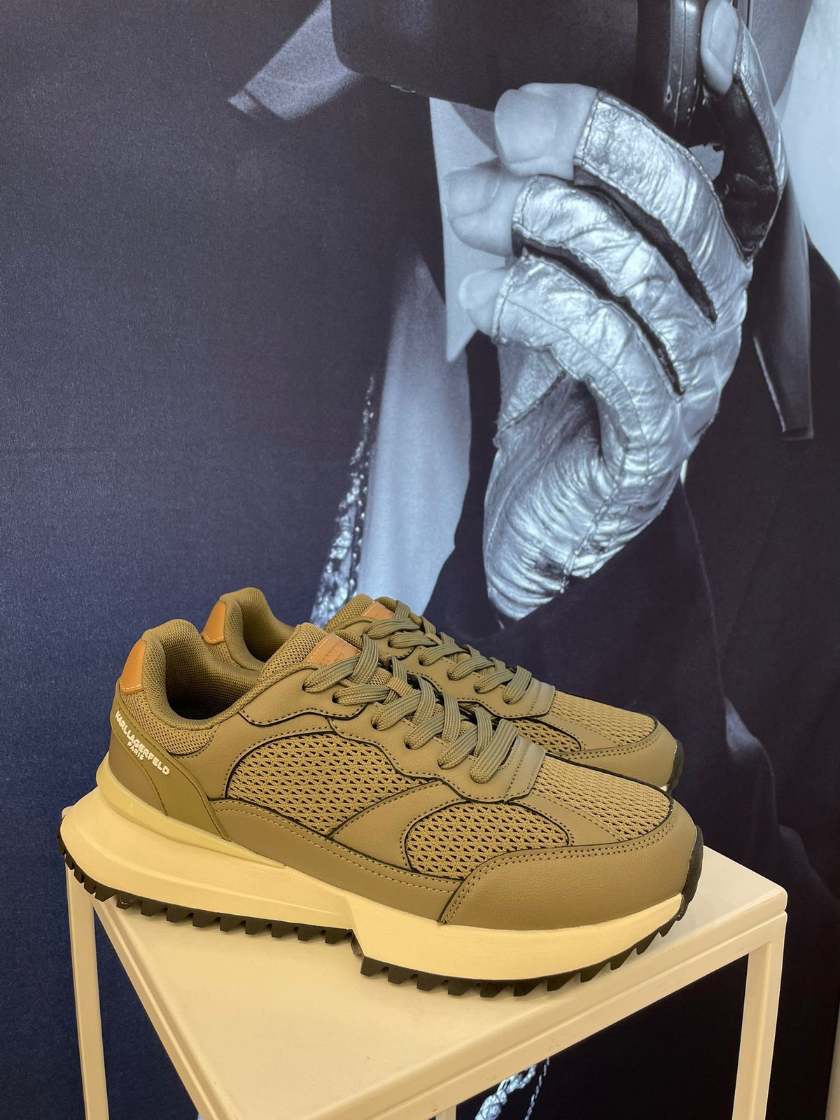 KARL LAGERFELD PARIS CLOVIS LEATHER MIXED MEDIA TRAINER SNEAKER-Green