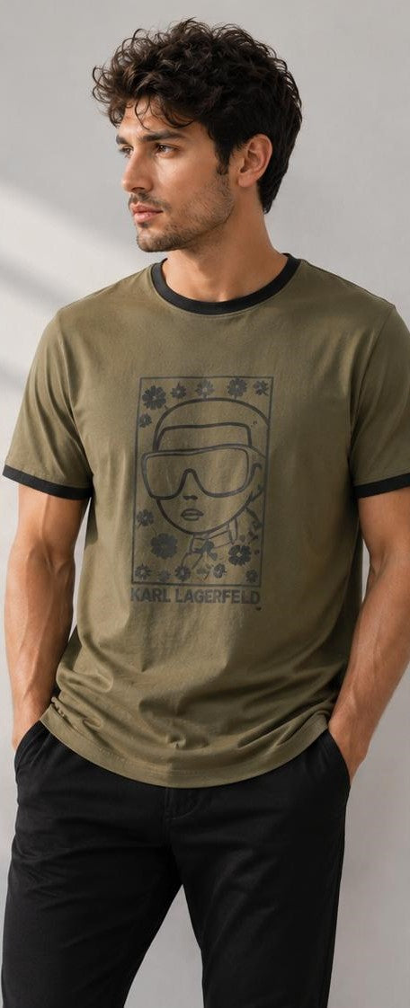 Karl Lagerfeld ringer T-shirt-Olive Green