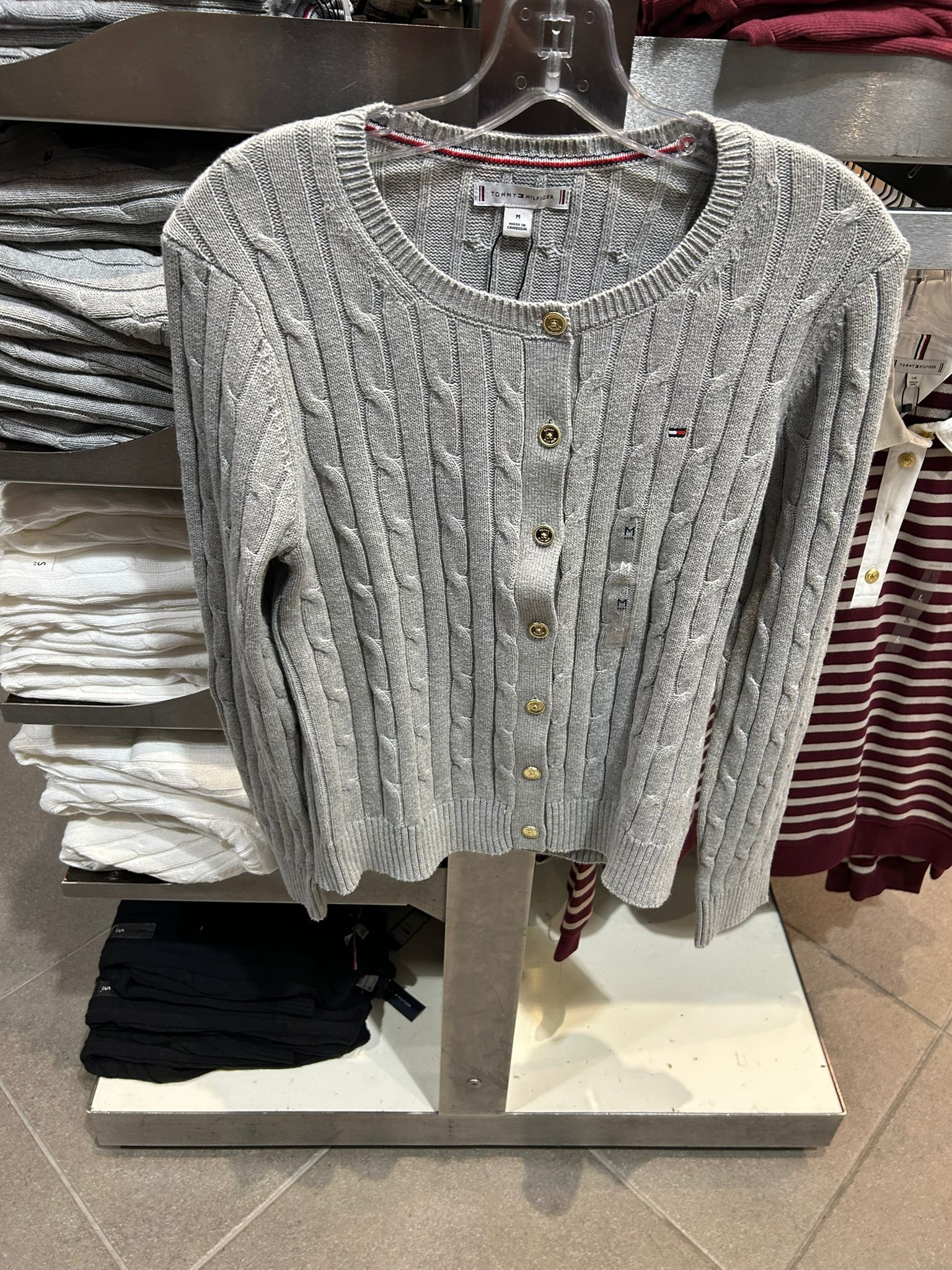 Womens' Tommy Cable Knit Cardigan GREY