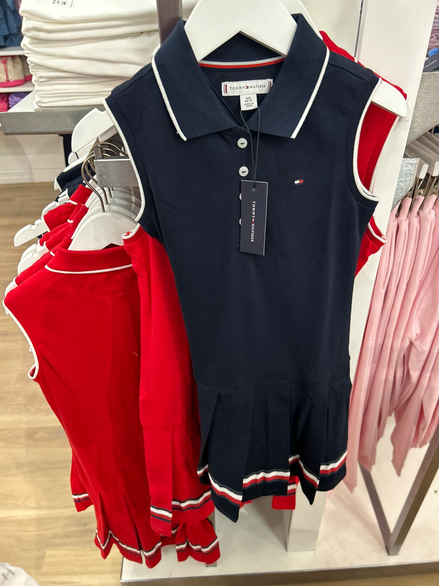 Kids' Sleeveless Pleated Polo Dress-Navy Carbon