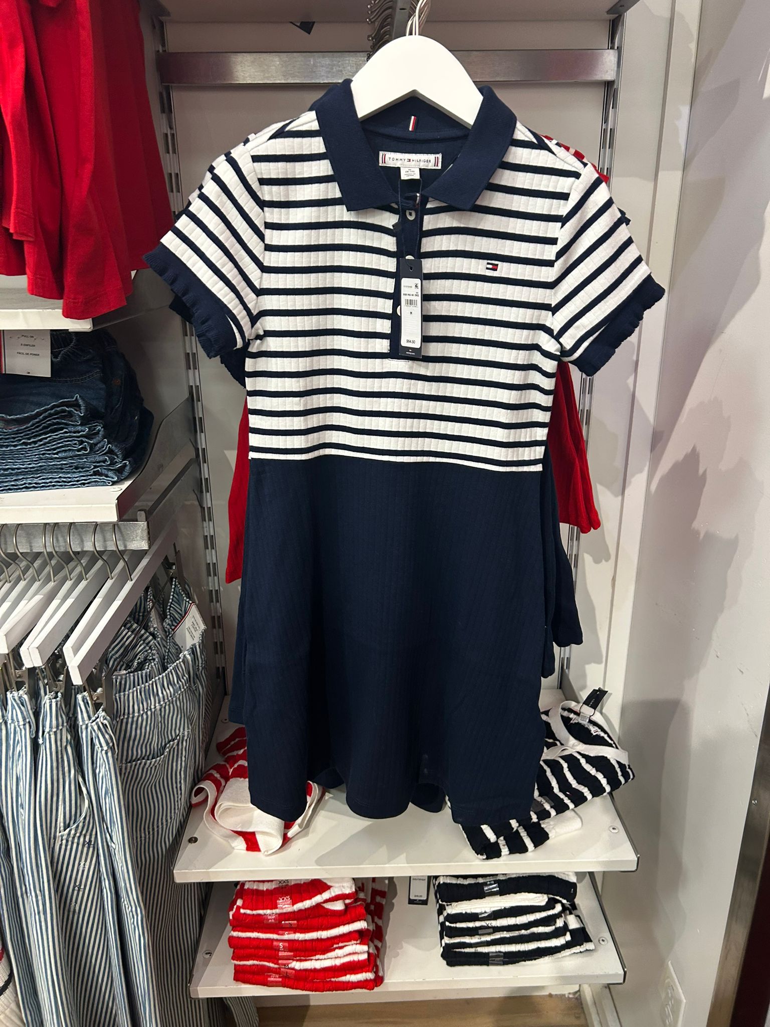 Kids' Pleated Stripped Stretch Polo Dress-Blue