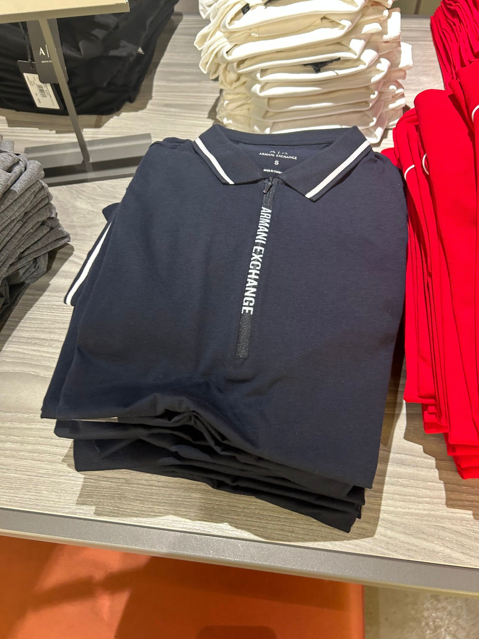 ARMANI EXCHANGE Cotton Quarter-Zip A|X Logo Short-Sleeve Men Polo T-shirt- Navy