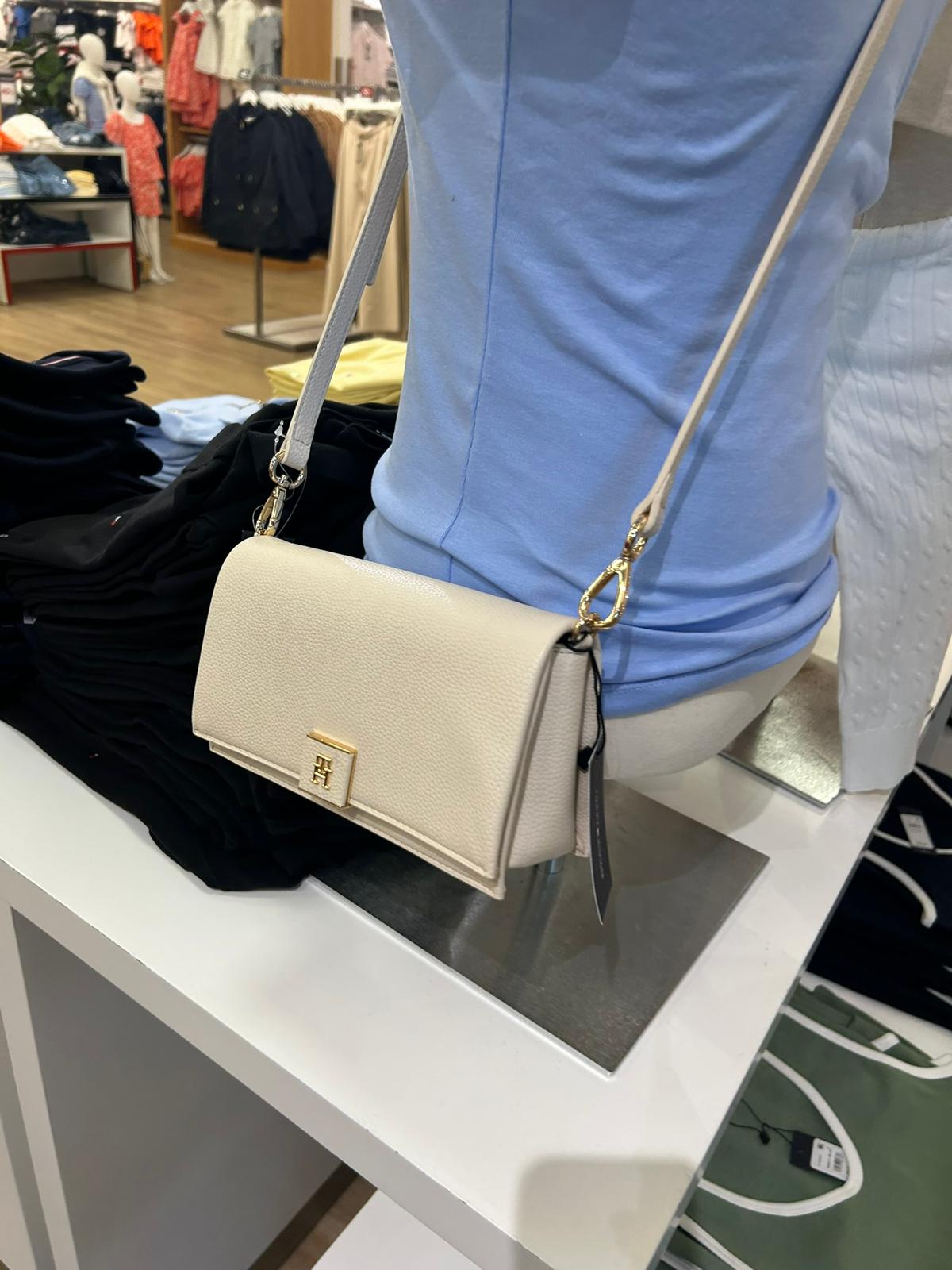 TH Monogram Pebble Grain Crossbody Bag-Soft Cream