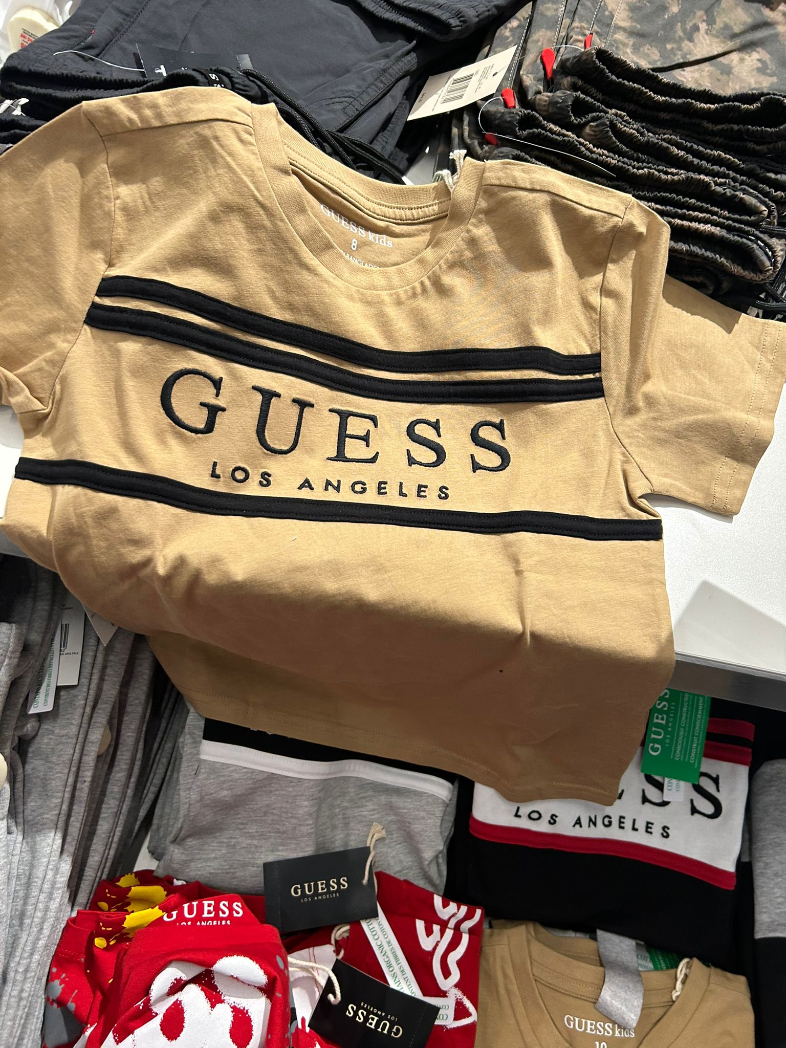 Guess Kids' Striped Logo T-Shirts-Dessert Mud