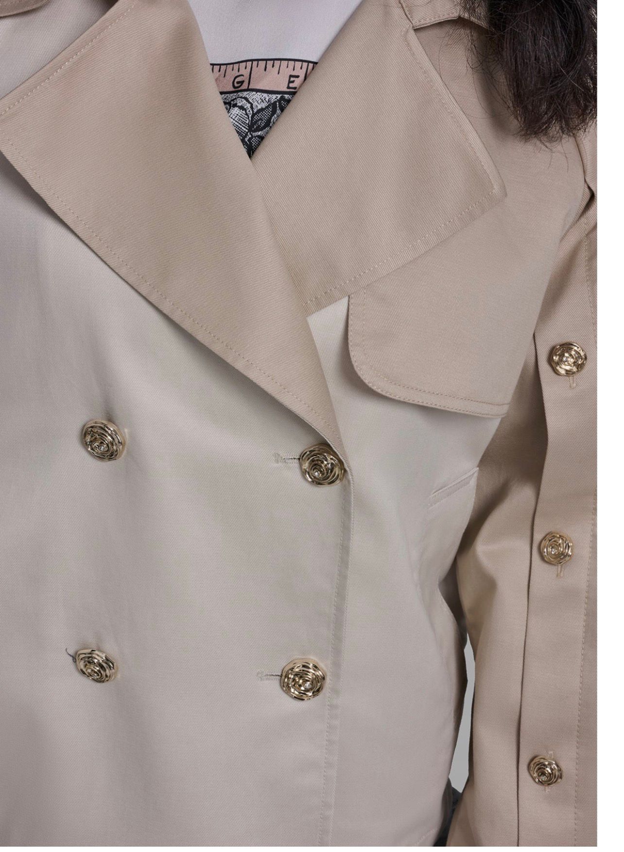 KARL LAGERFELD CROPPED COTTON AND TENCEL-BLEND MIXED-MEDIA TRENCH JACKET-Bisque