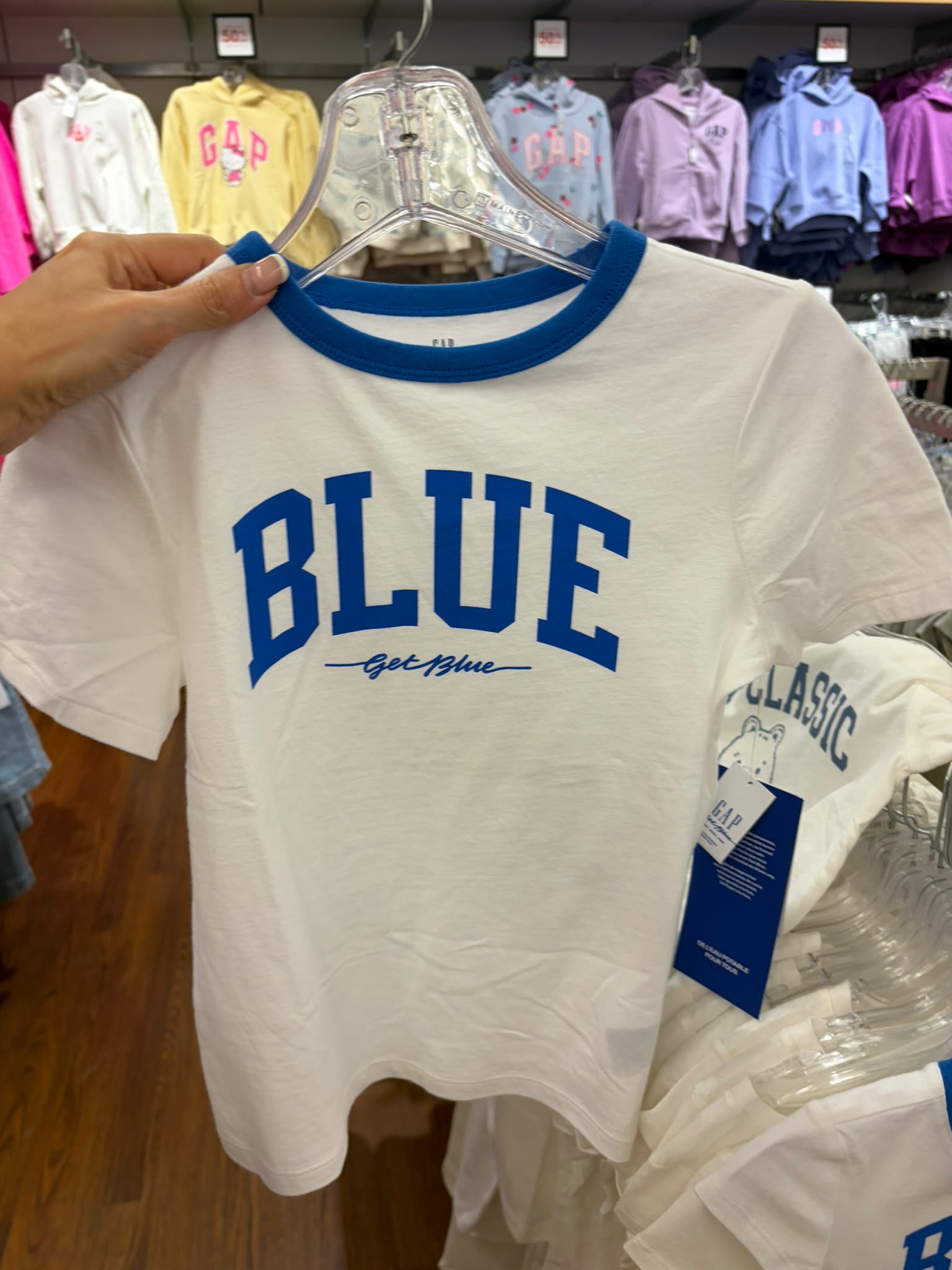 GapKids Girls' Get Blue Ringer Graphic T-Shirt- Fresh White