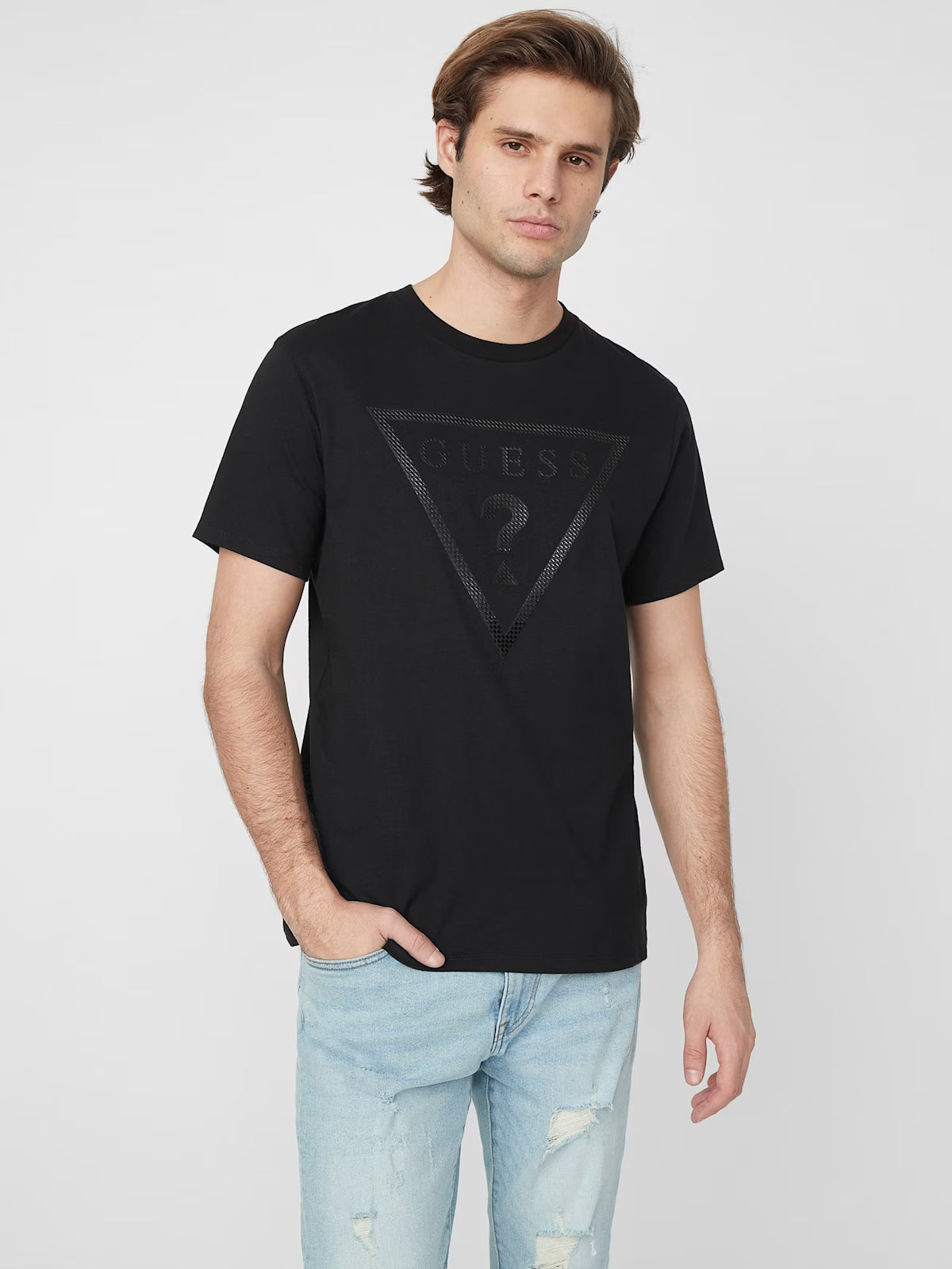 GUESS MENS' Erikk Logo Tee- BLACK