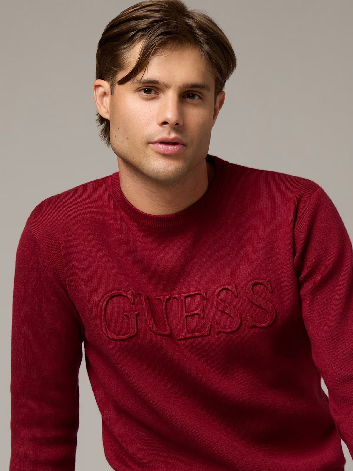 Guess MENS' Astero Logo Sweater Red