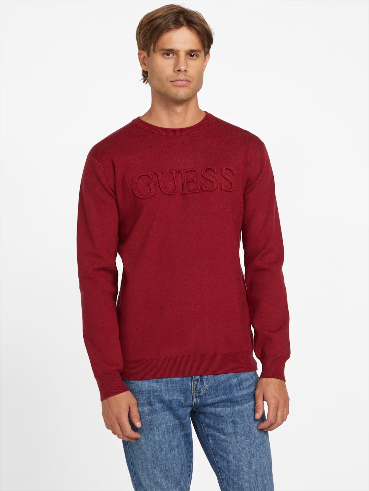 Guess MENS' Astero Logo Sweater Red