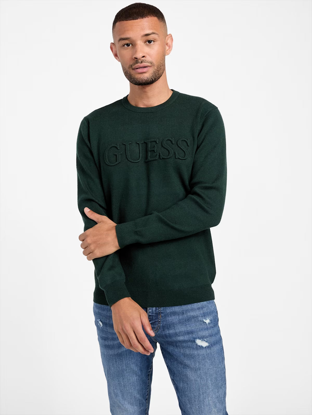 Guess MENS' Astero Logo Sweater Green