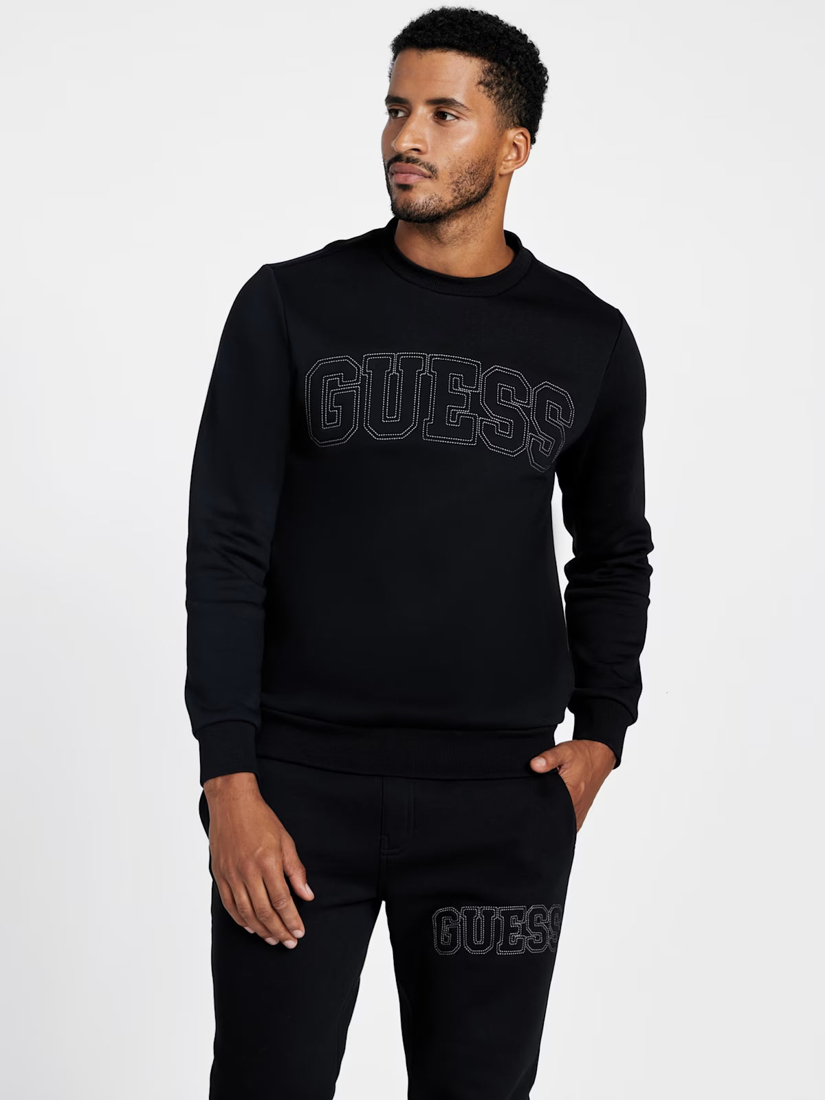 GUESS Mens' Saul Logo Crewneck Pullover Black
