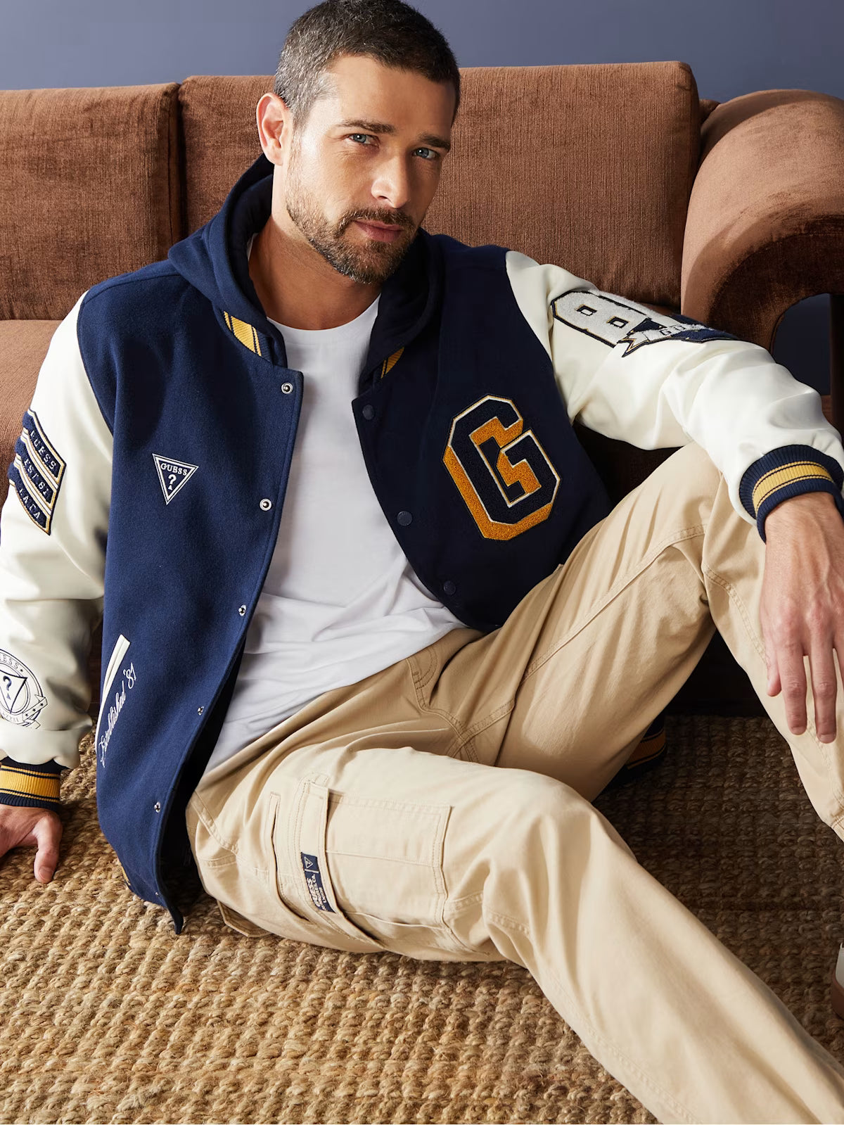 GUESS Mens' Lark Varsity Jacket Blue