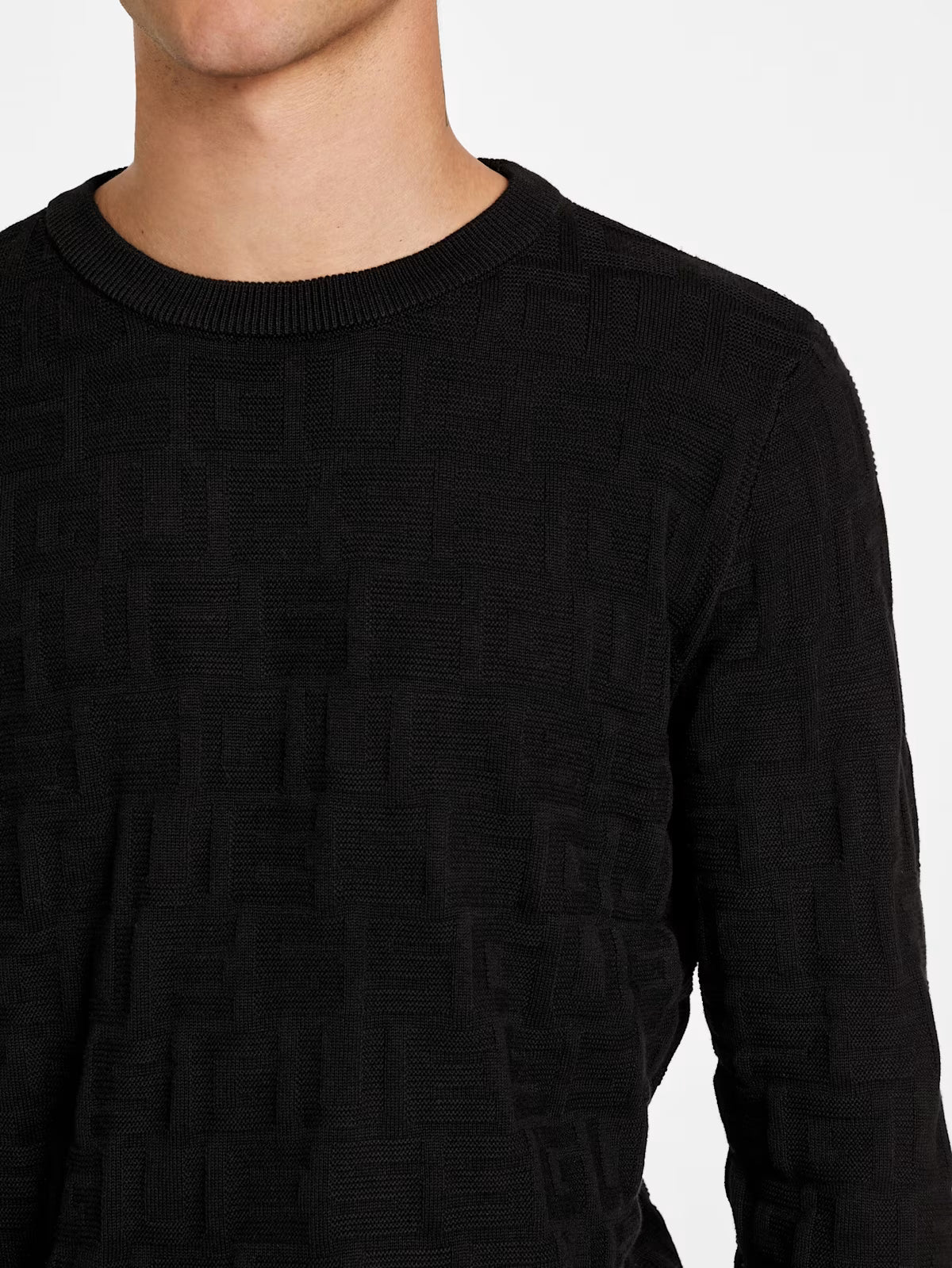 Guess MENS' Eco Pedro Textured Logo Sweater Black