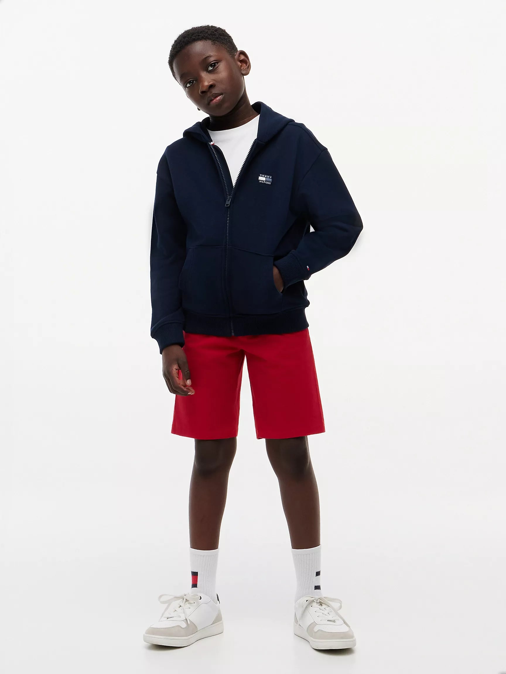 Kids' Belted Chino Short-Red