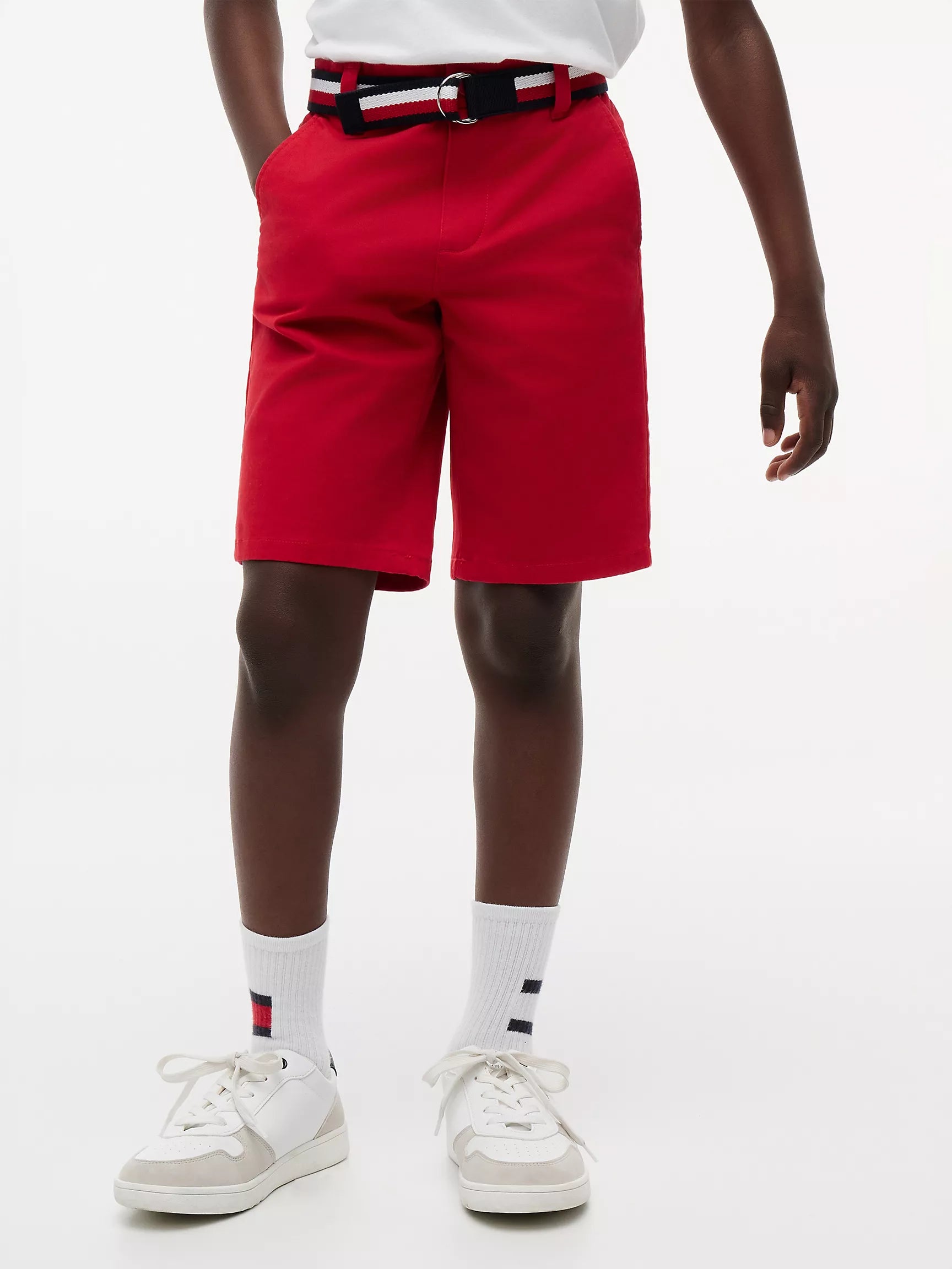 Kids' Belted Chino Short-Red