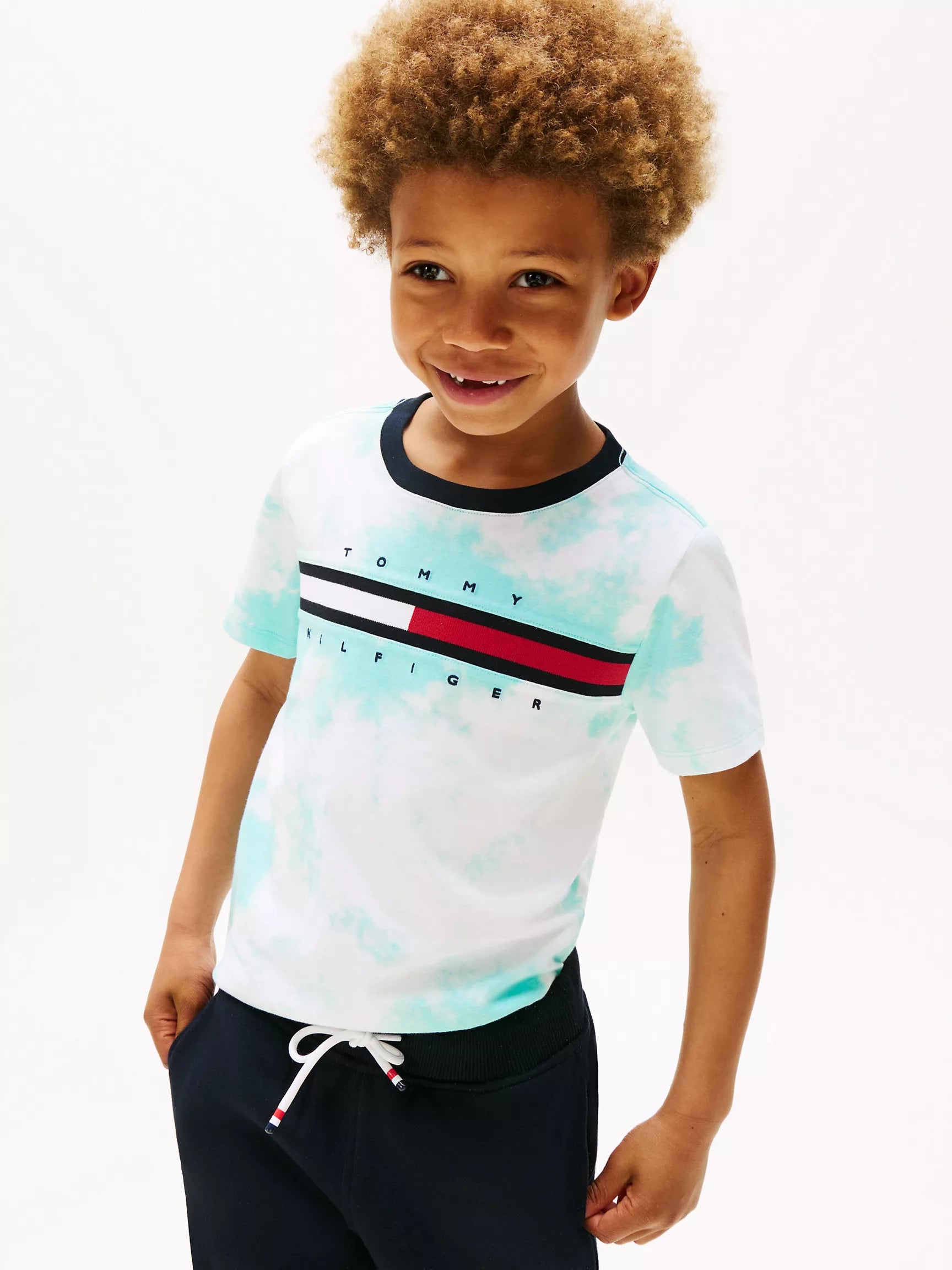 Boys' Tommy Hilfiger Tie-Dye Flag Logo T-Shirt/Miami Aqua