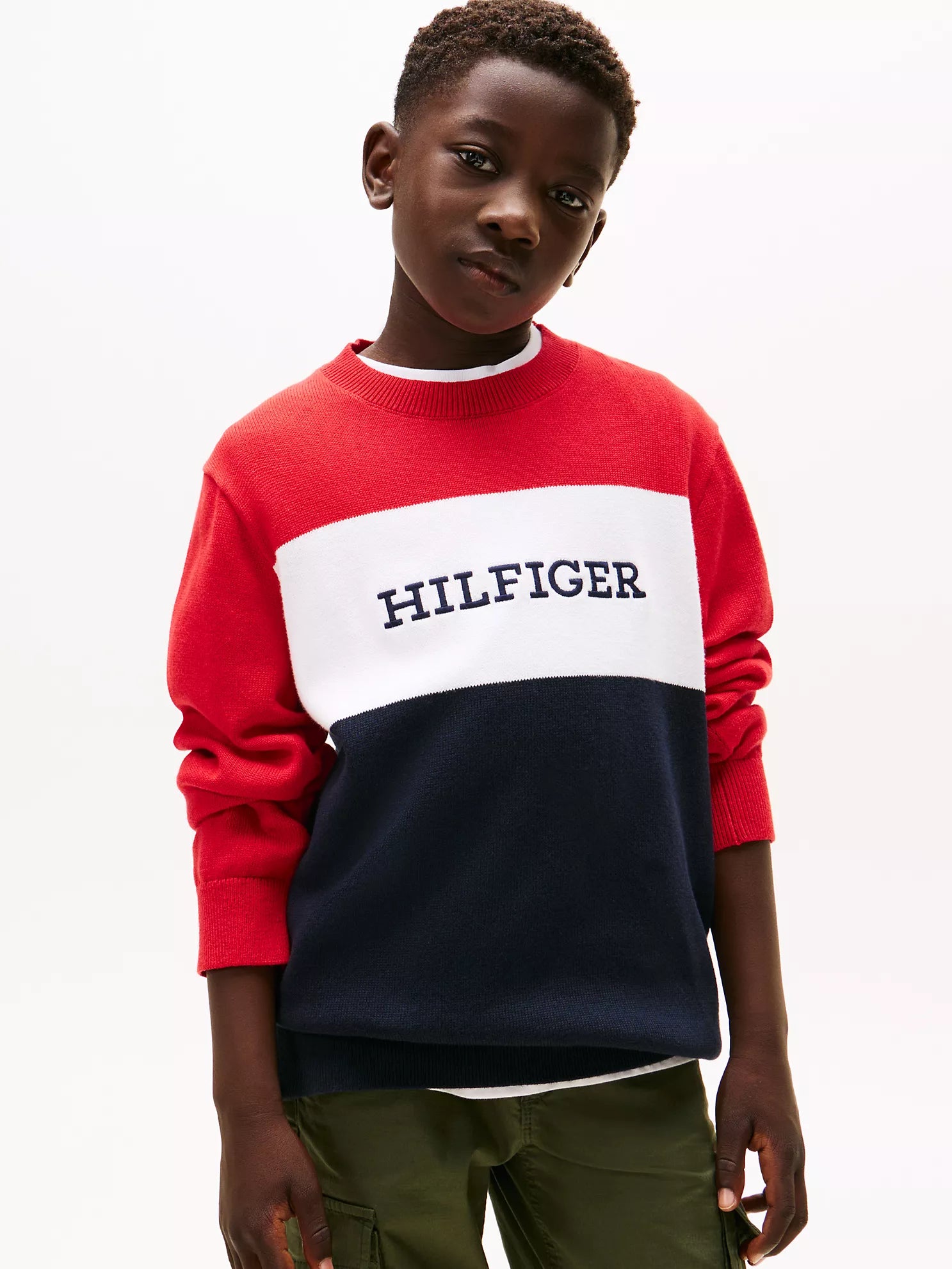 BOY Tommy Colorblock Logo Crewneck Sweater Red