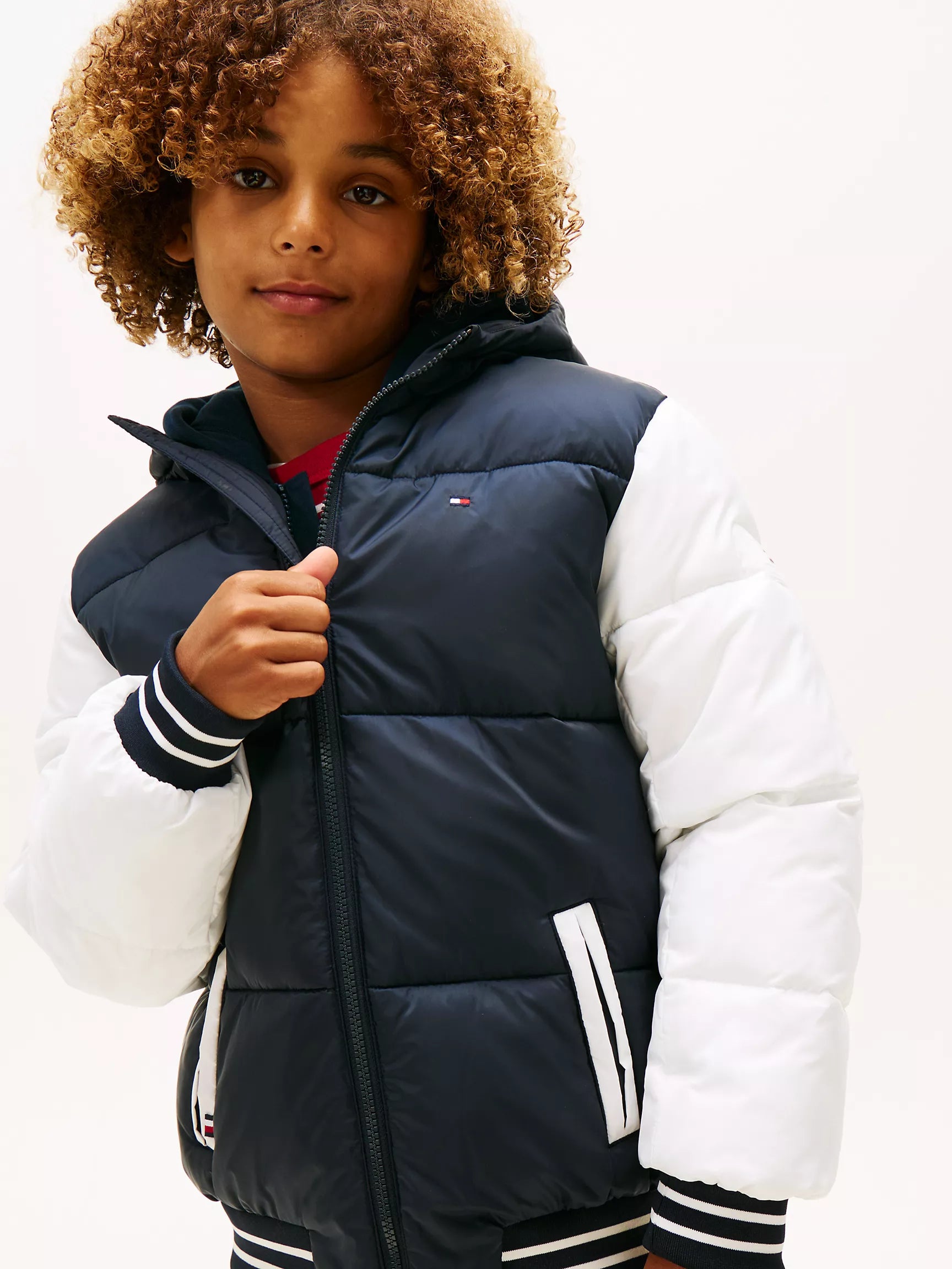 TOMMY Boys' Hooded Colorblock Puffer Jacket Navy Blue