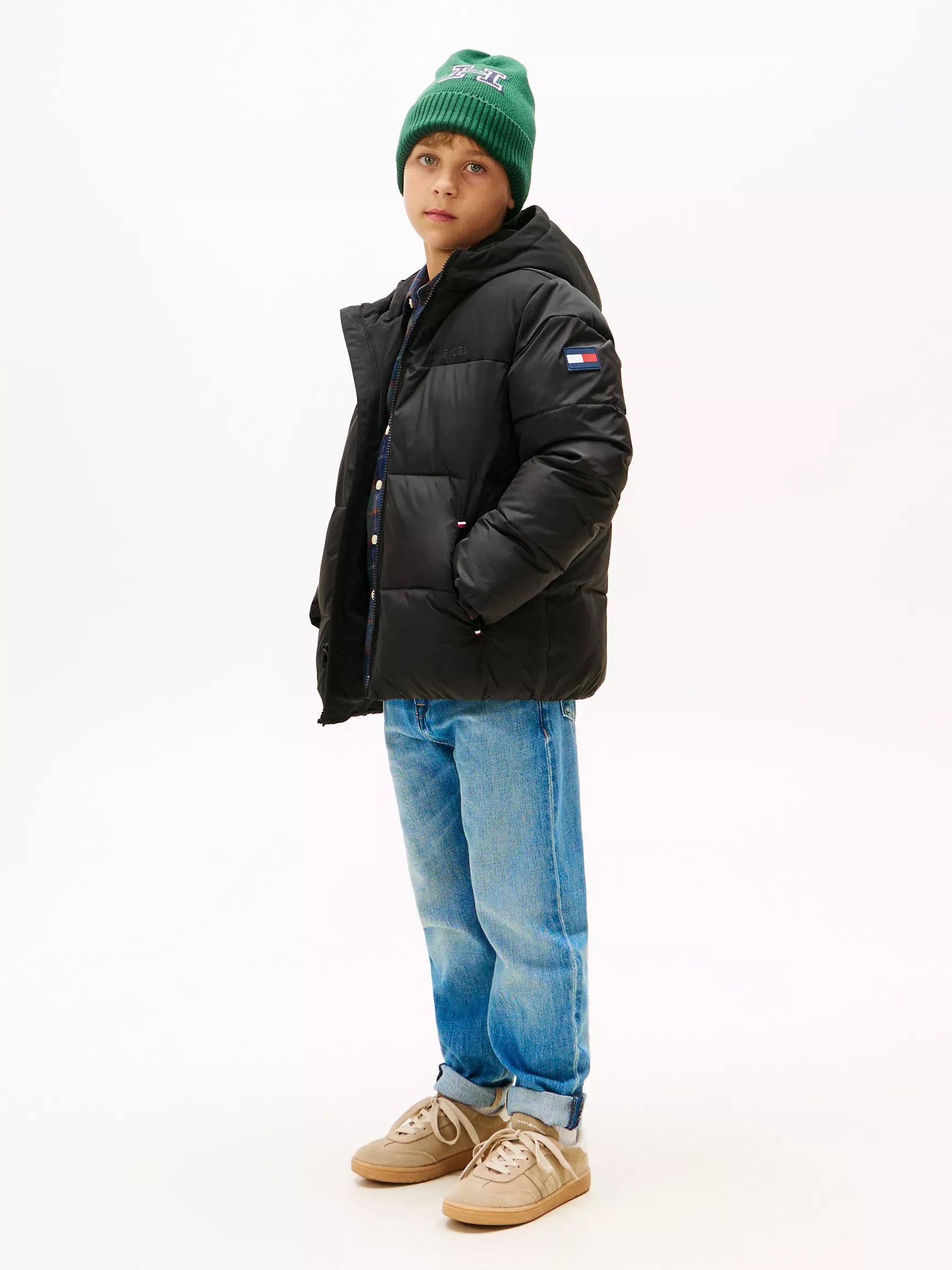 TOMMY Boys' Hooded Colorblock Puffer Jacket Black