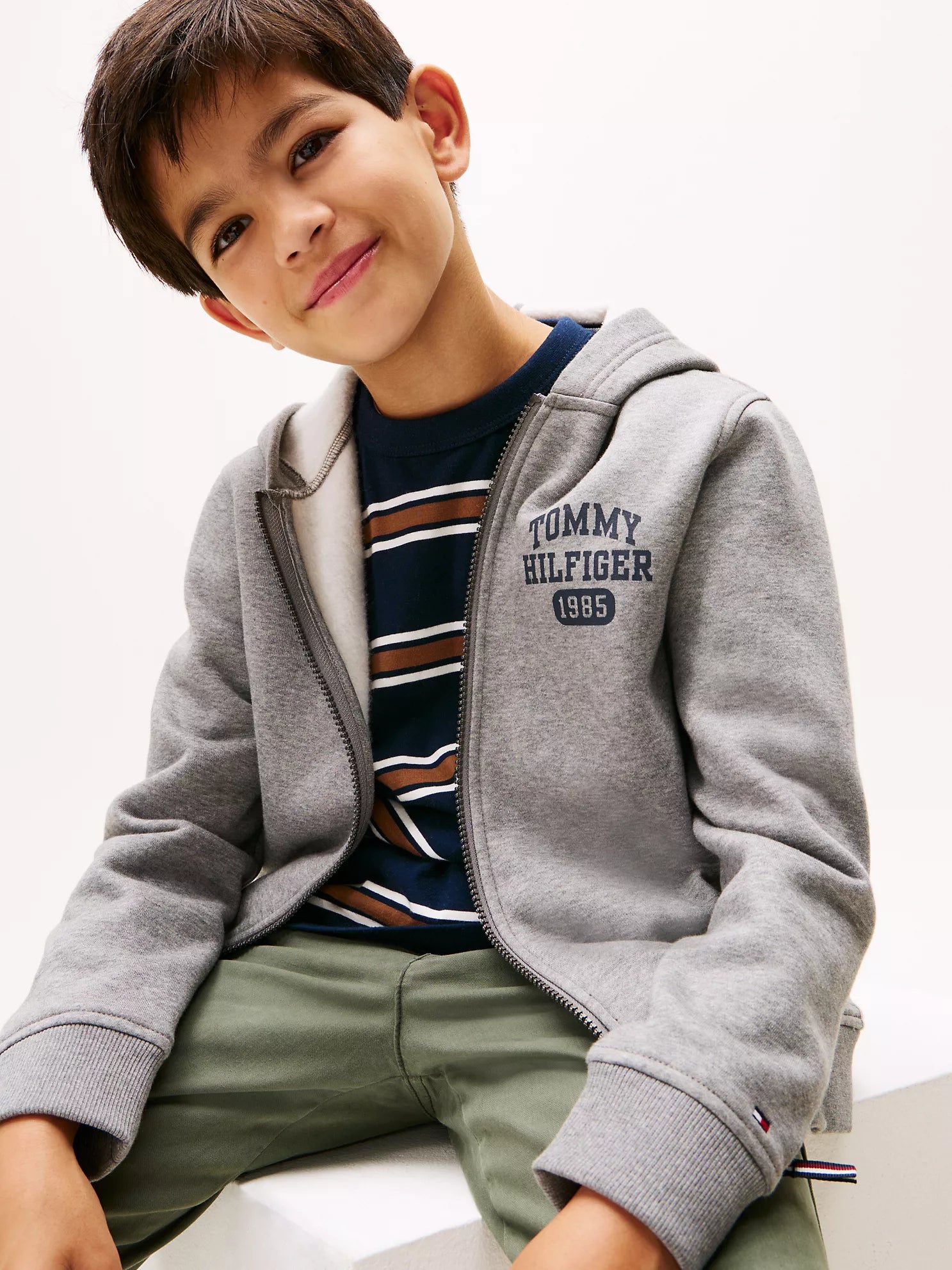 BOY Tommy Logo Zip Hoodie Grey