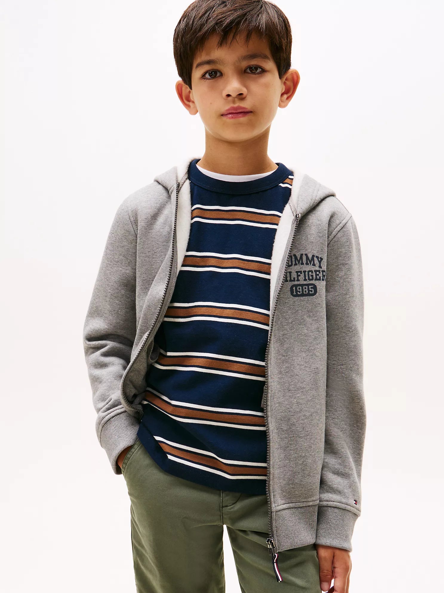 BOY Tommy Logo Zip Hoodie Grey