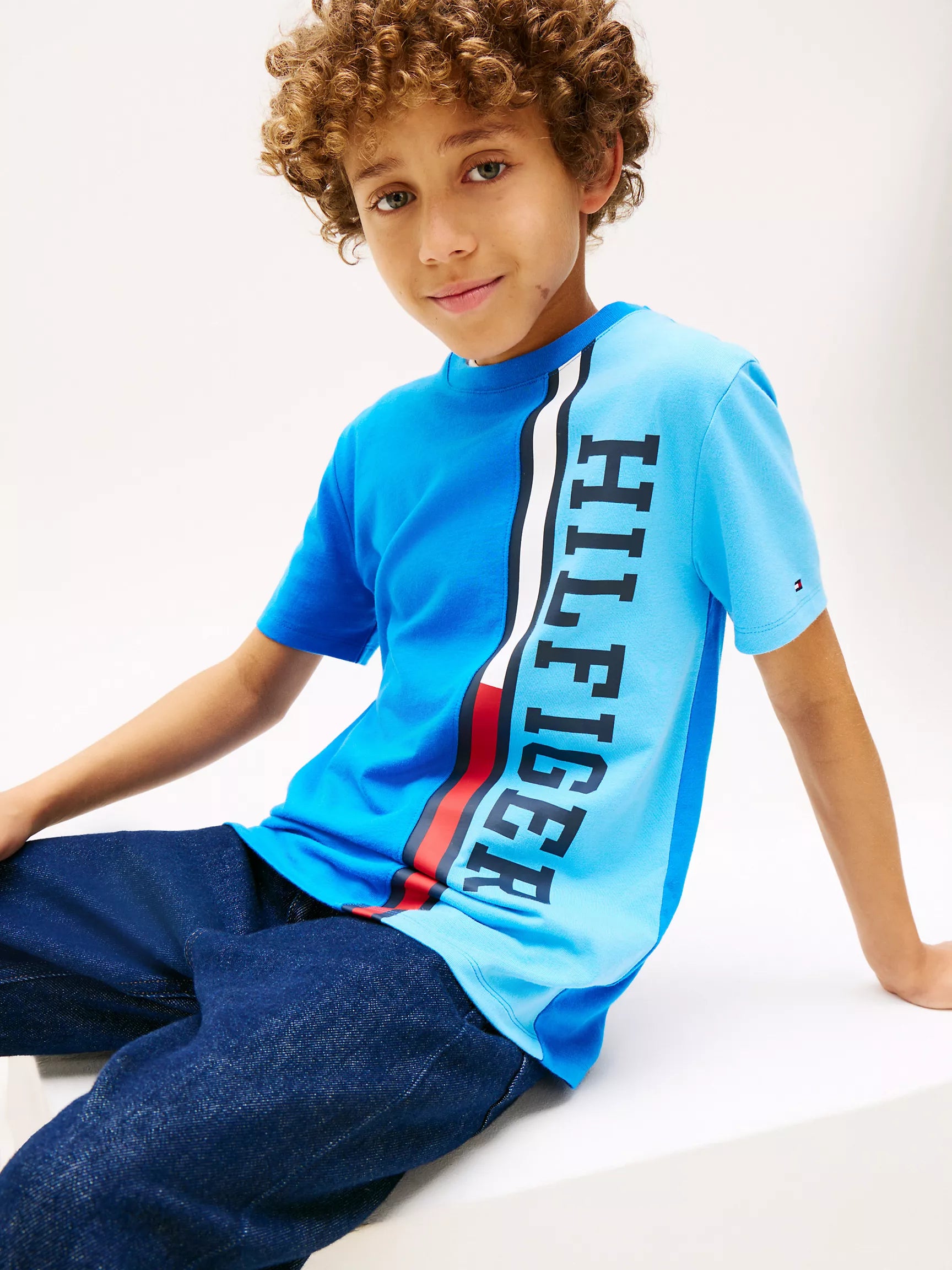 Kids' Vertical Colorblock Logo T-Shirt-Dynamic Blue