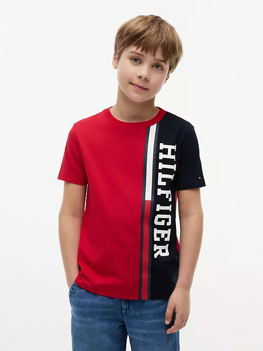 Kids' Vertical Colorblock Logo T-Shirt-Primary Red