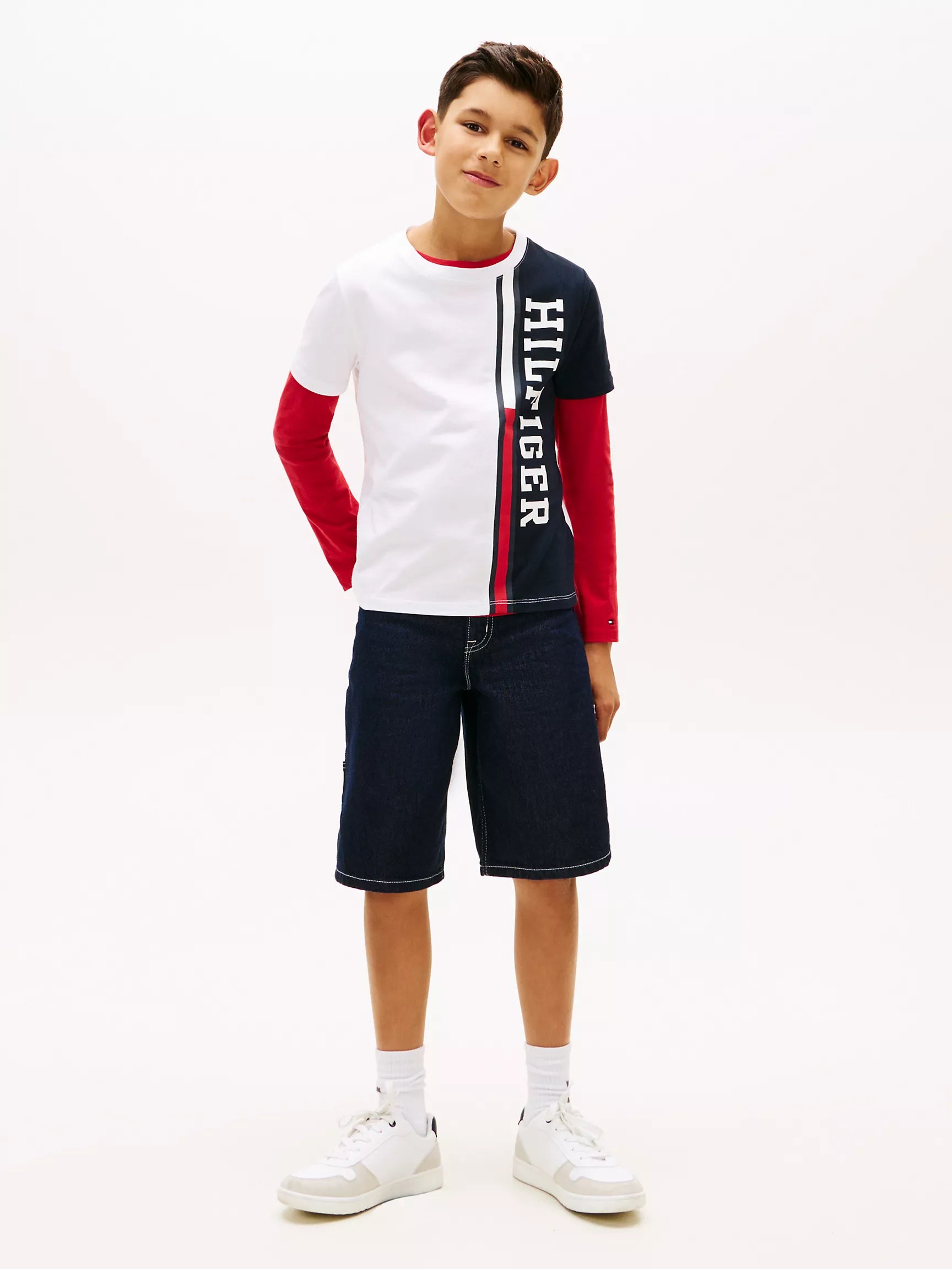 Kids' Vertical Colorblock Logo T-Shirt-Optic White