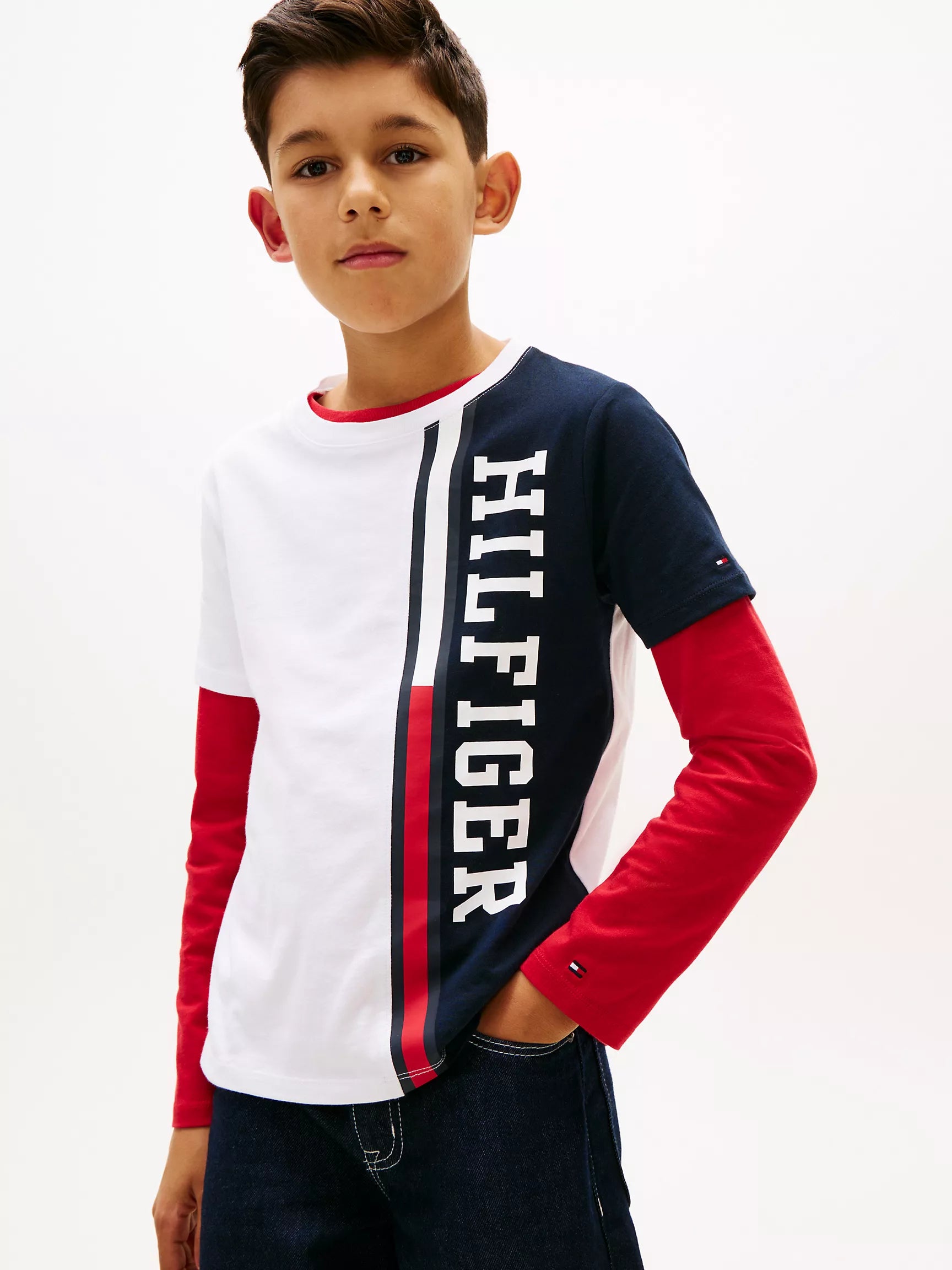 Kids' Vertical Colorblock Logo T-Shirt-Optic White