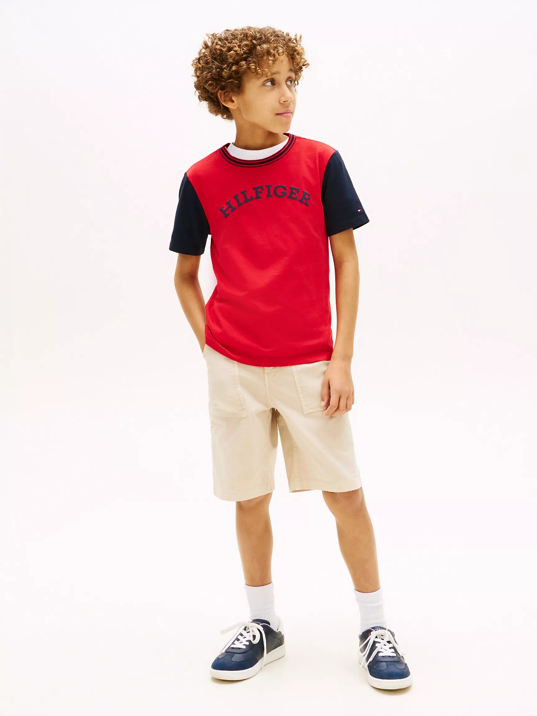 Kids' Monotype Logo Colorblock T-Shirt- Primary Red