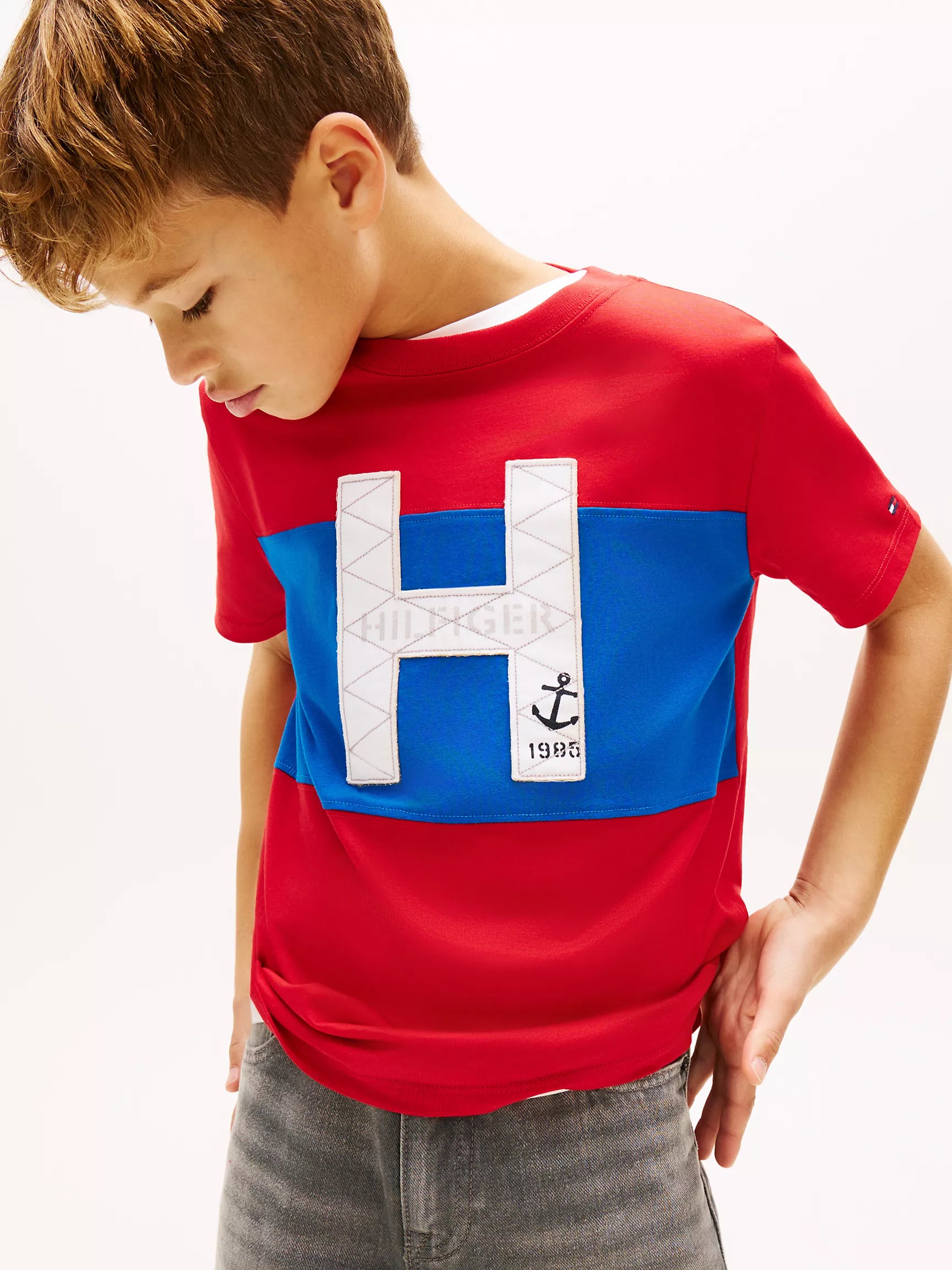 Kids' Nautical H Logo Colorblock T-Shirt -Primary Red