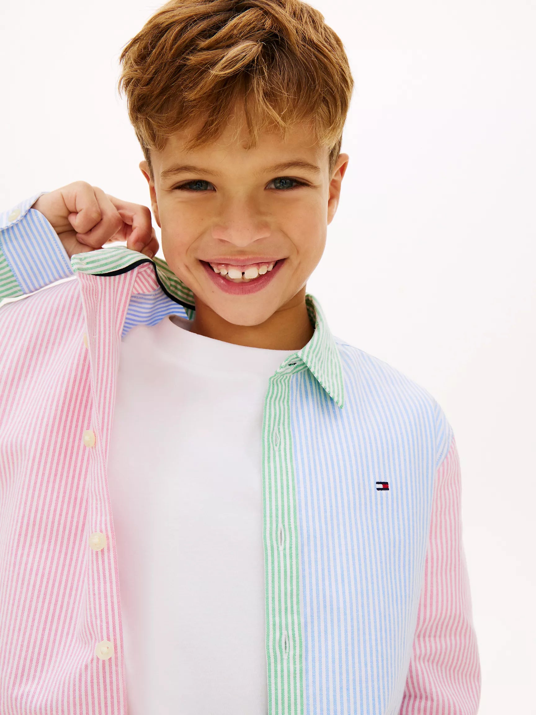 Boys' Mixed Stripe Stretch Oxford Shirt - Stripped
