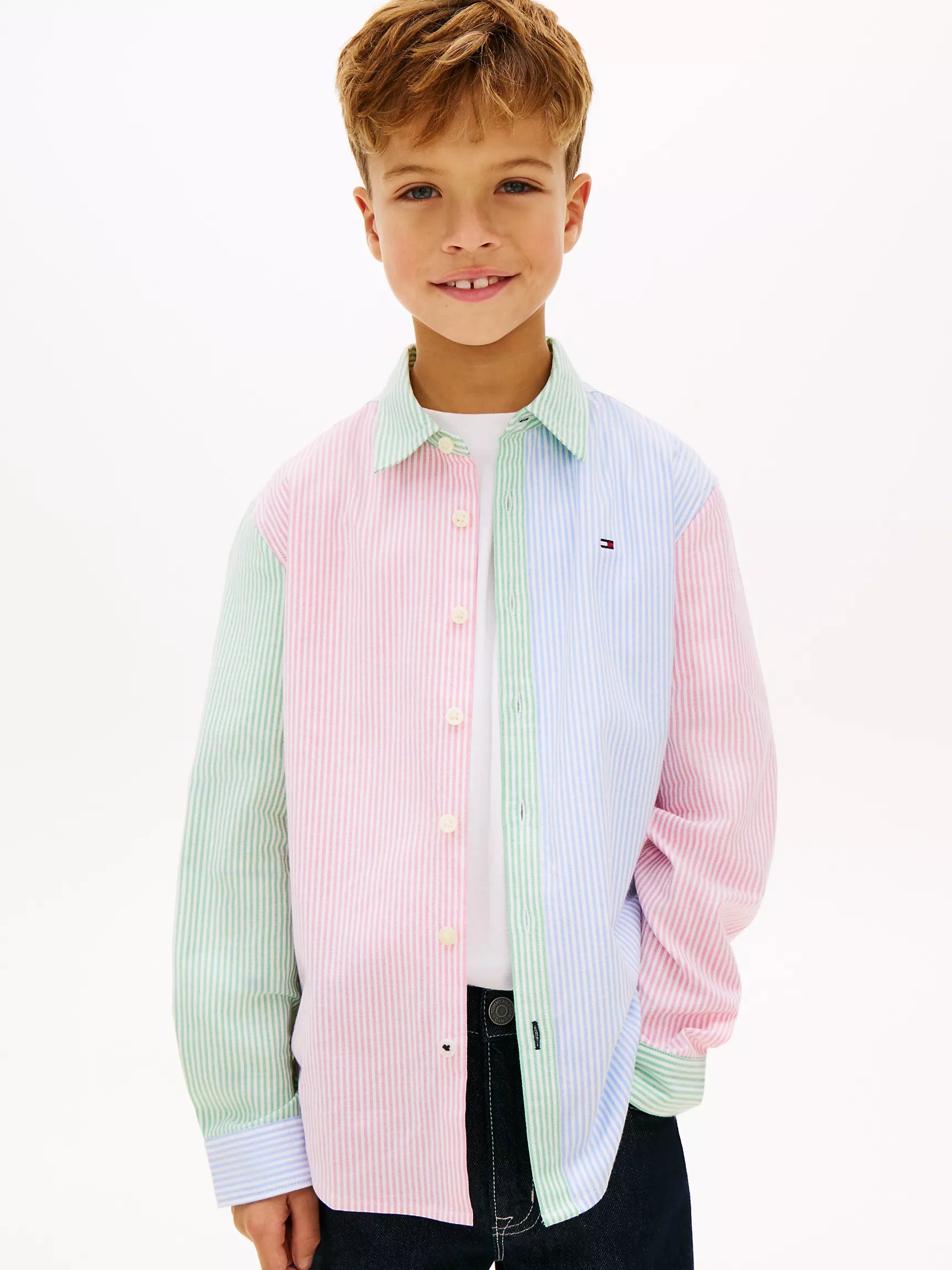 Boys' Mixed Stripe Stretch Oxford Shirt - Stripped