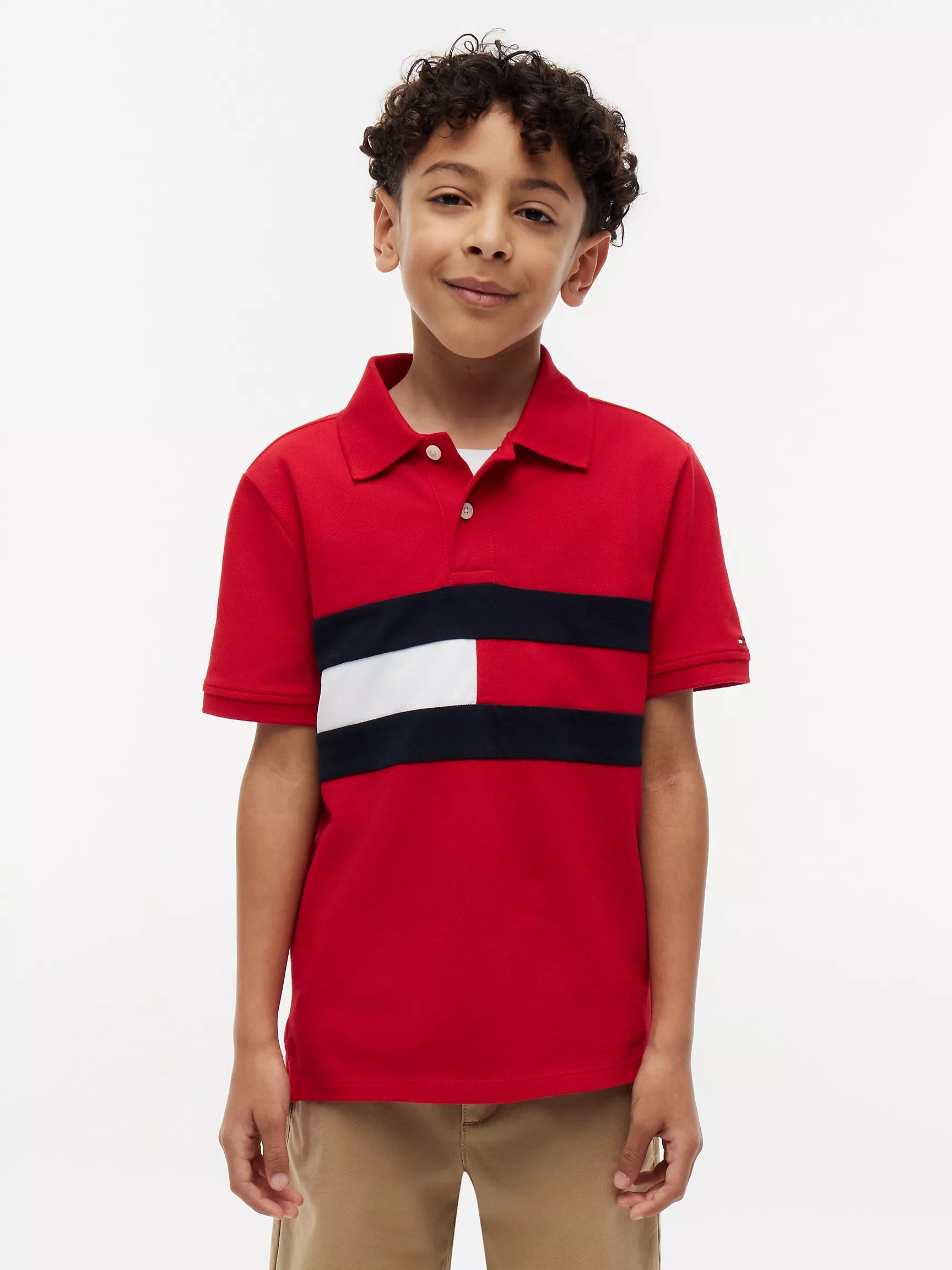 Tommy Kids' Colorblock Flag Stretch Polo-Red