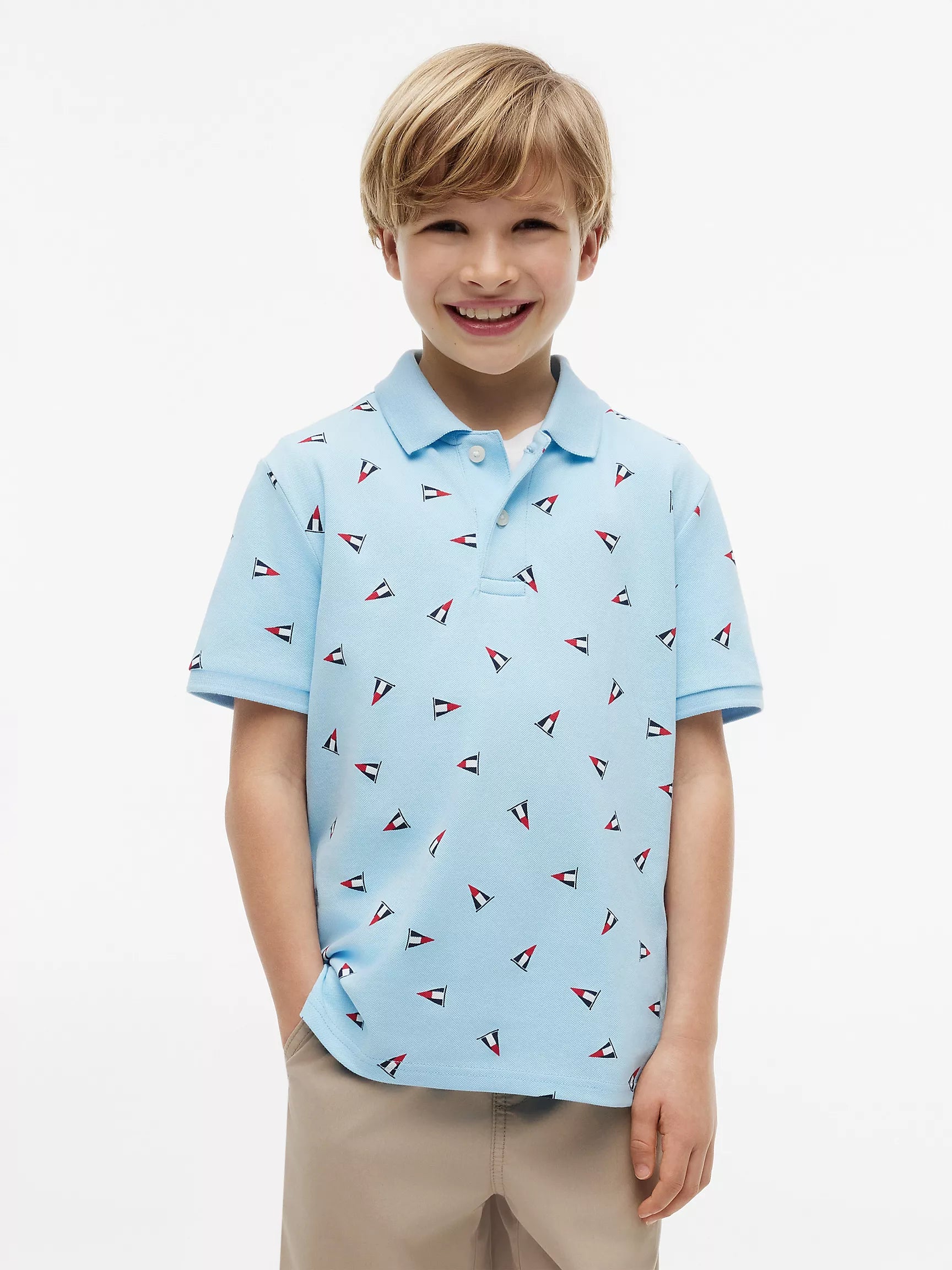 Boys' Tommy Allover Nautical Flag Stretch Polo-Sail Blue