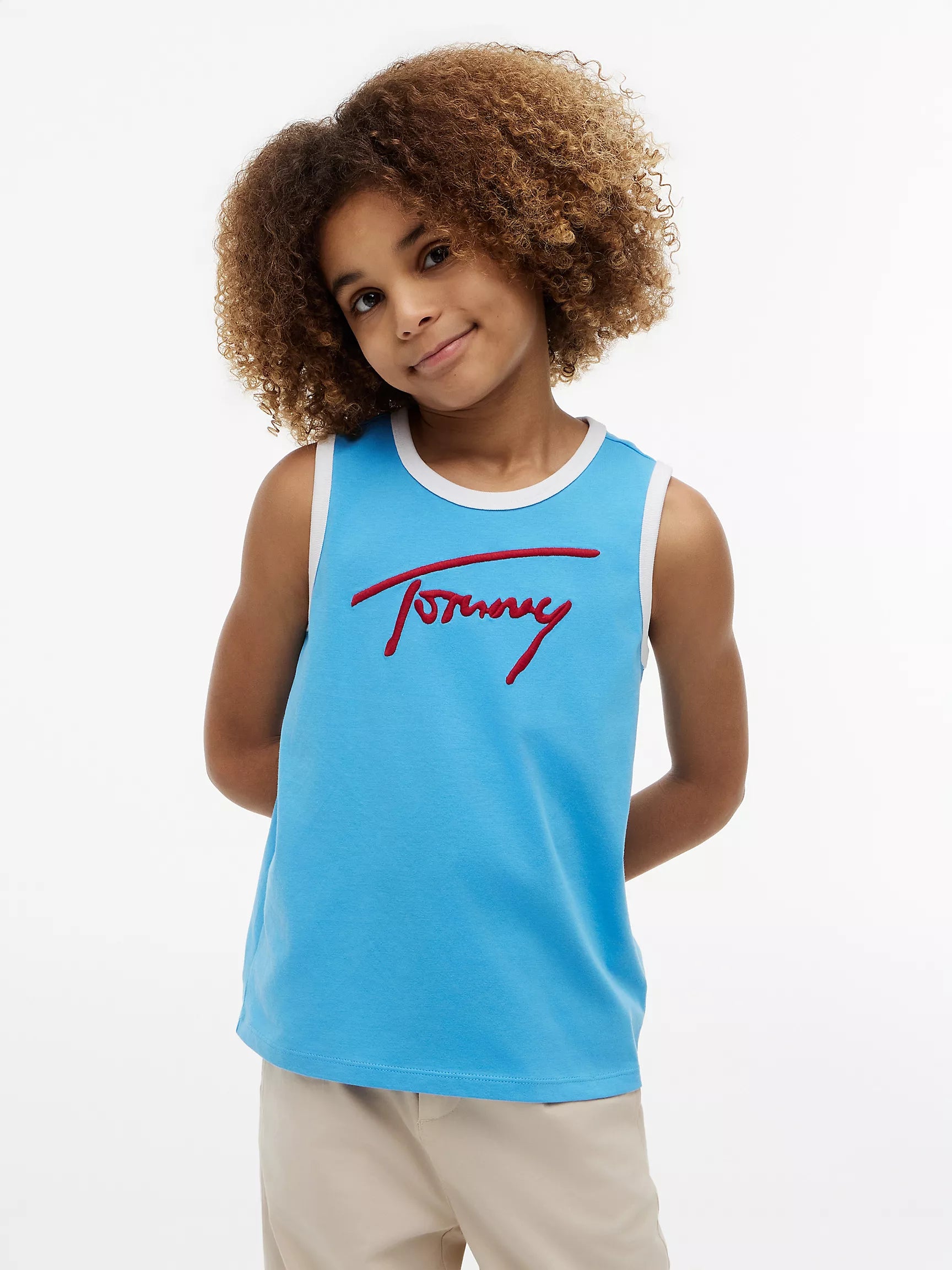 Boys' Script Tommy Logo Tank Top-Frigid Blue