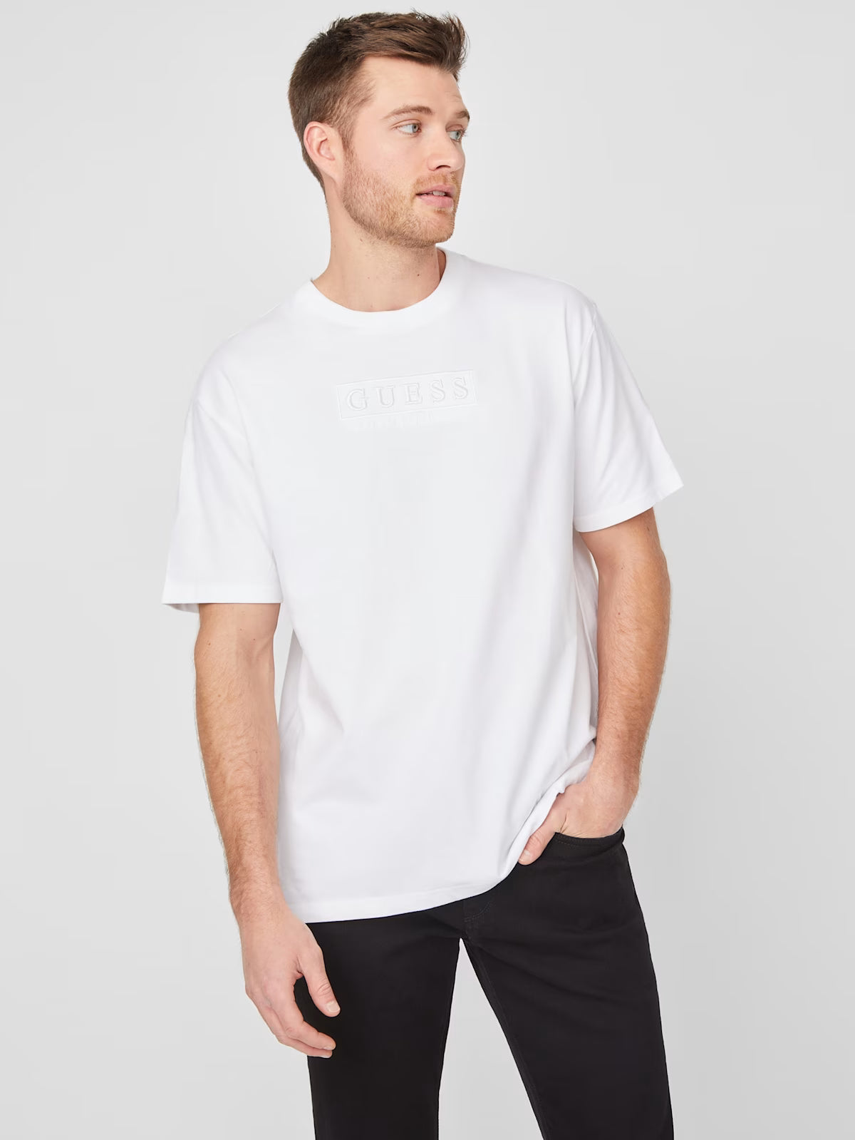 GUESS MENS' Harvey Logo Tee / WHITE