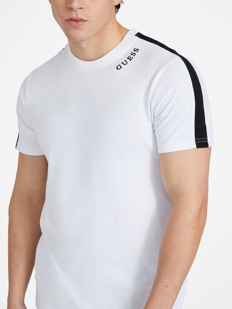 GUESS MENS' Joey Contrast Stripe Tee/ WHITE