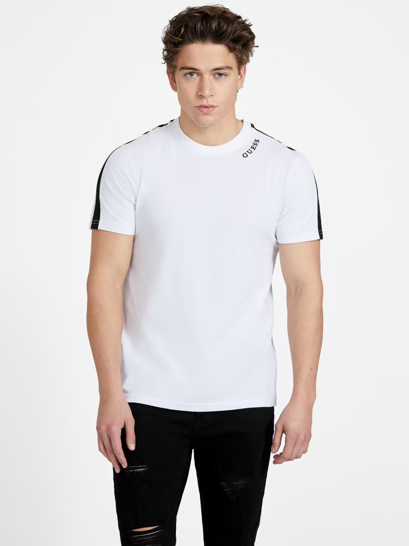 GUESS MENS' Joey Contrast Stripe Tee/ WHITE