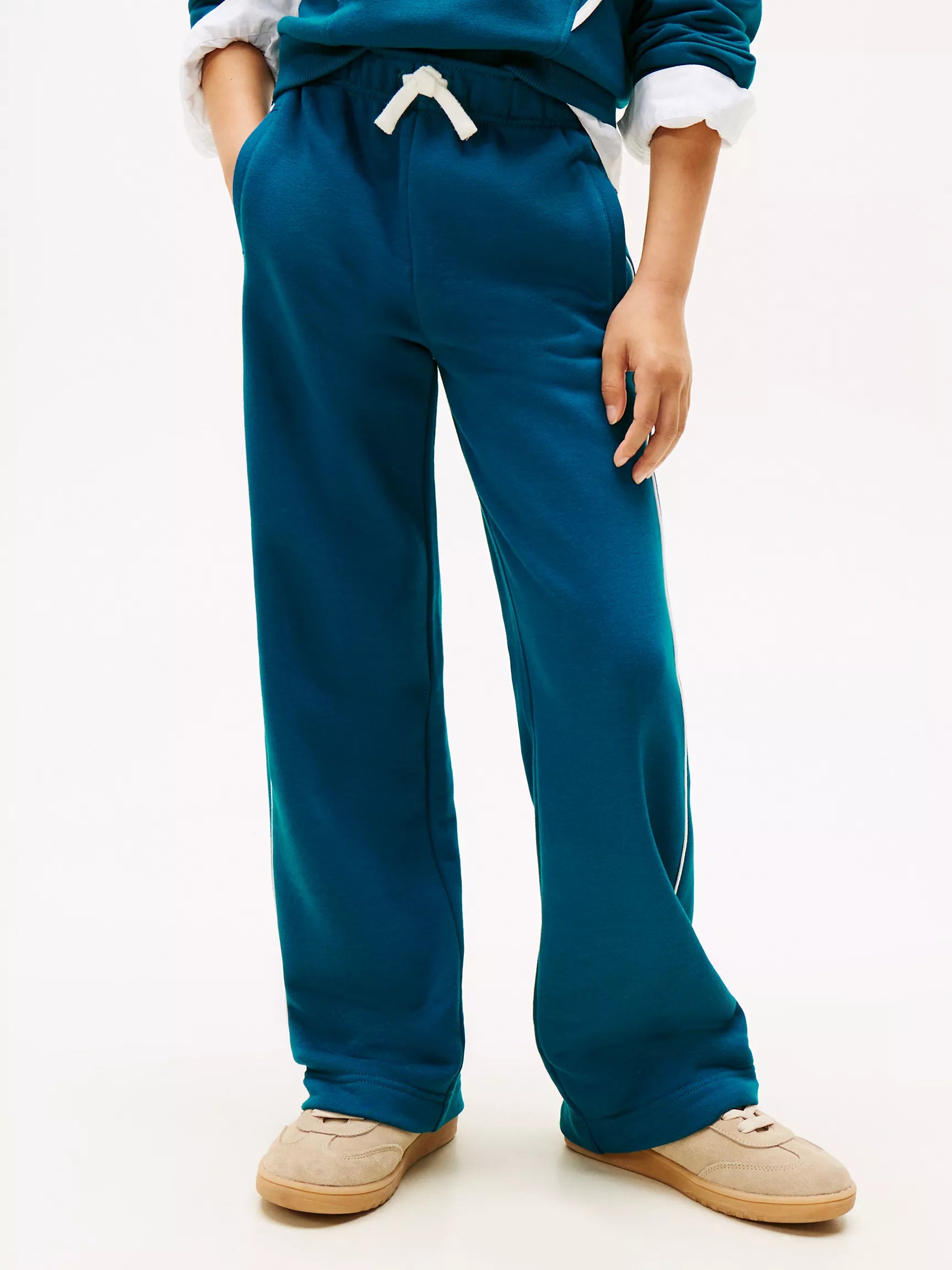TOMMY Girls Piped Trim Wide Leg Sweatpants Midnight Turquoise