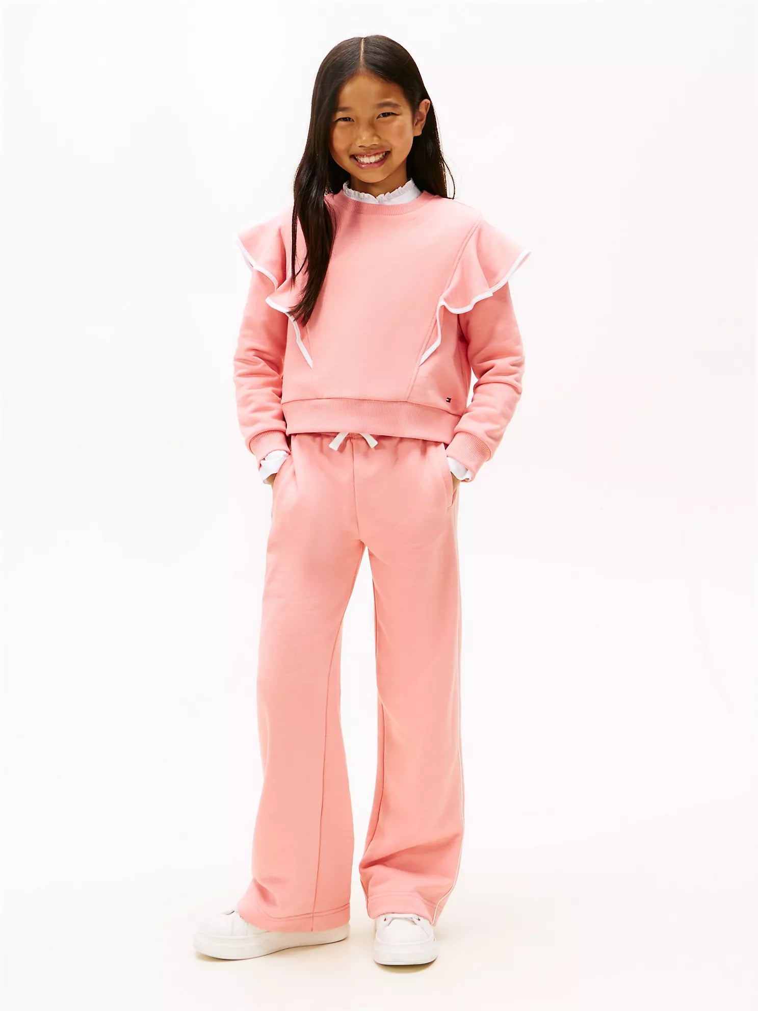 TOMMY Girls Piped Trim Wide Leg Sweatpants Darling Pink