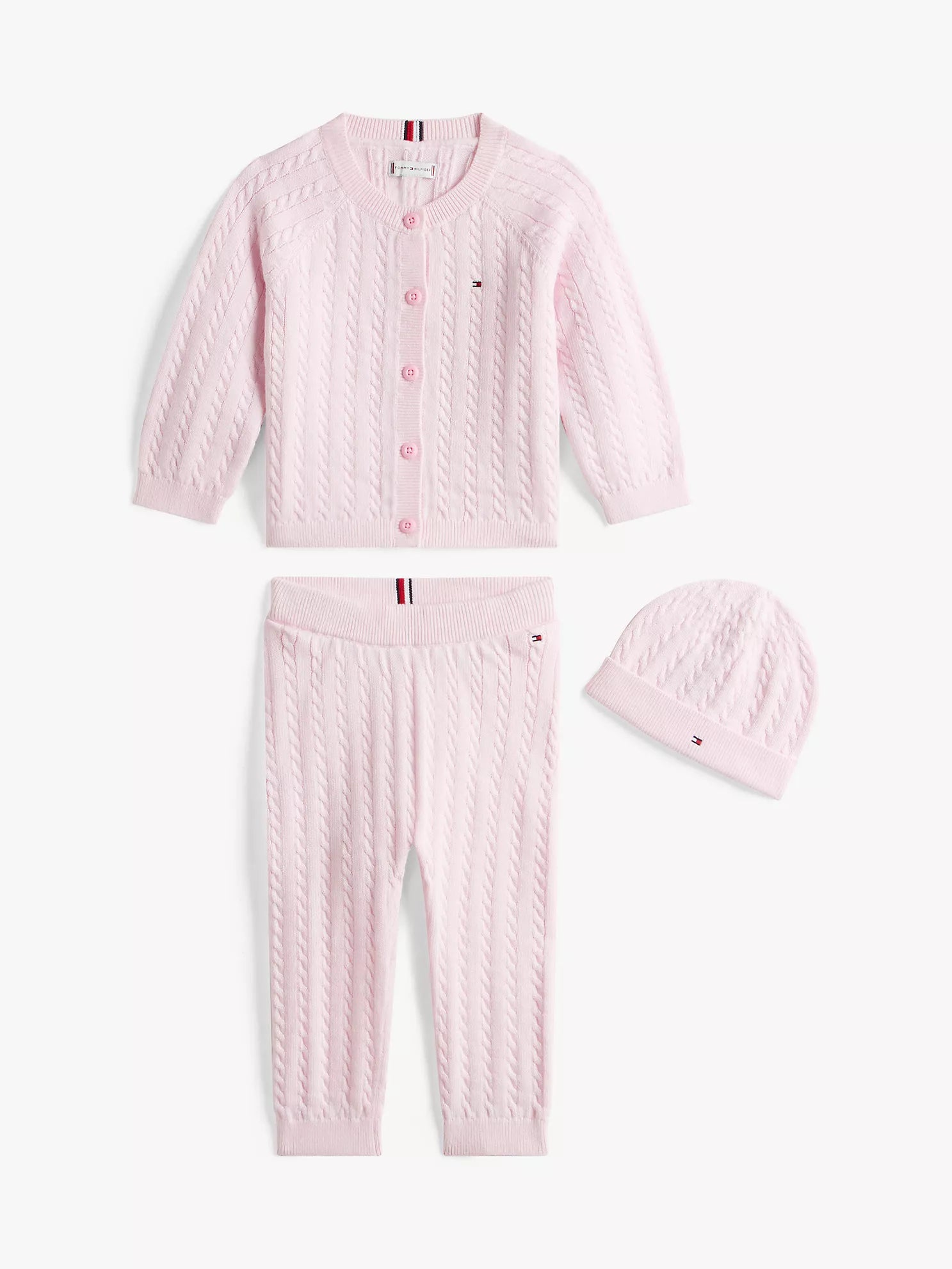Baby Tommy Cable Knit Sweater and Pant Set Light Pink