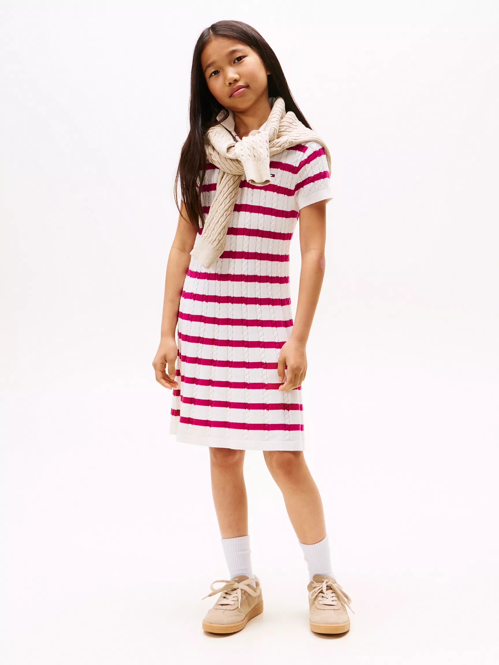 Tommy GIRL Stripe Cable Knit Polo Dress/ Magenta