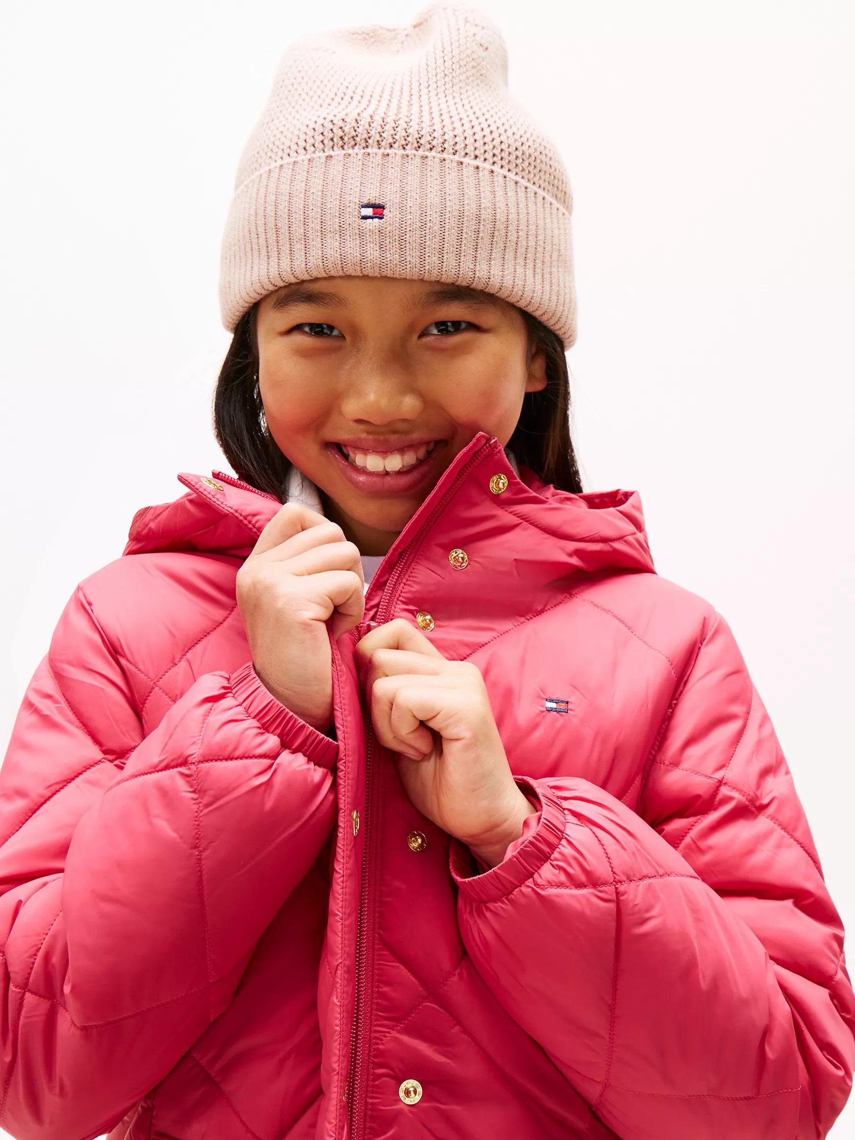 TOMMY Girls Kids' Quilted Hooded Puffer Jacket Heritage Pink