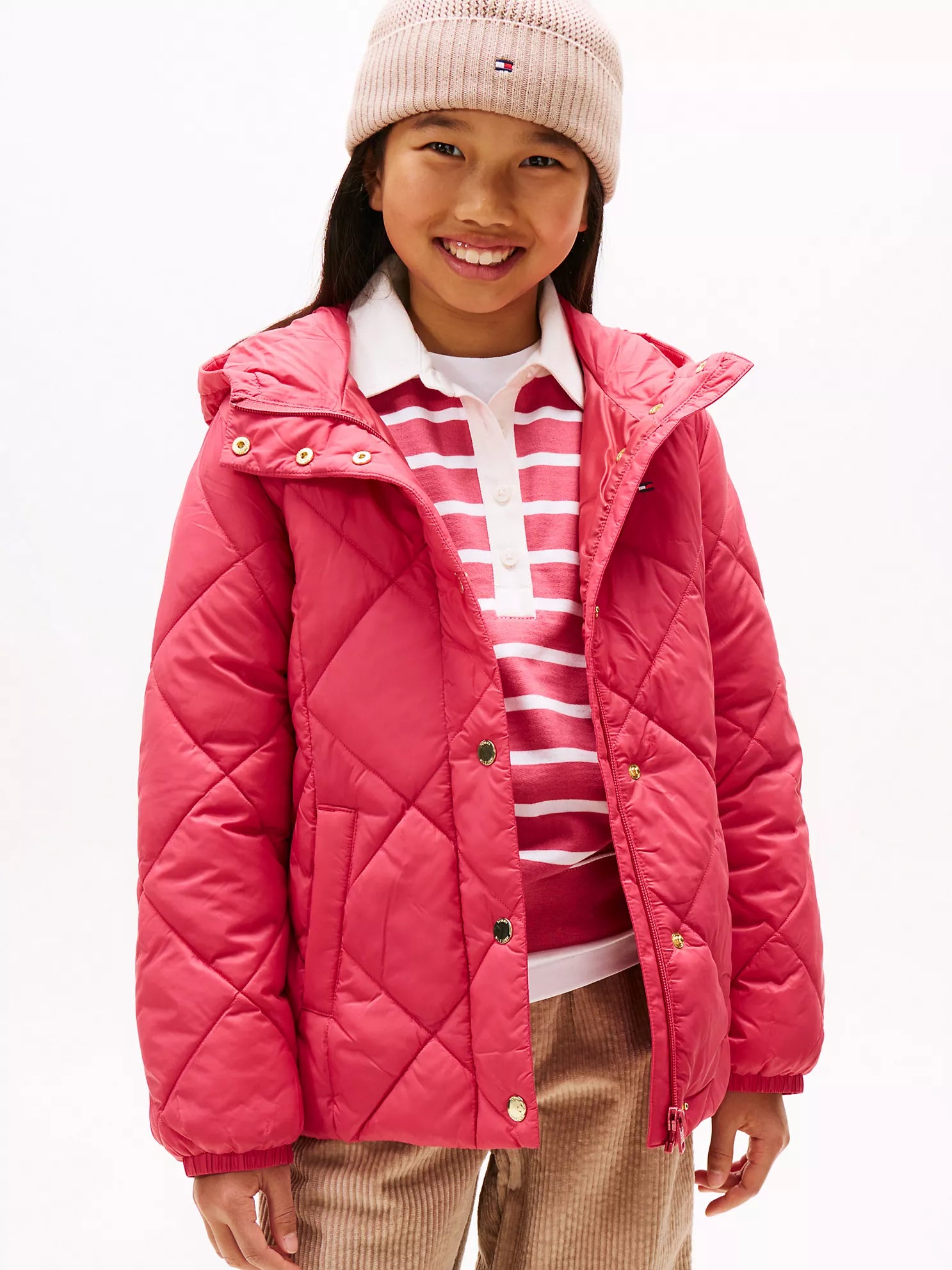 TOMMY Girls Kids' Quilted Hooded Puffer Jacket Heritage Pink