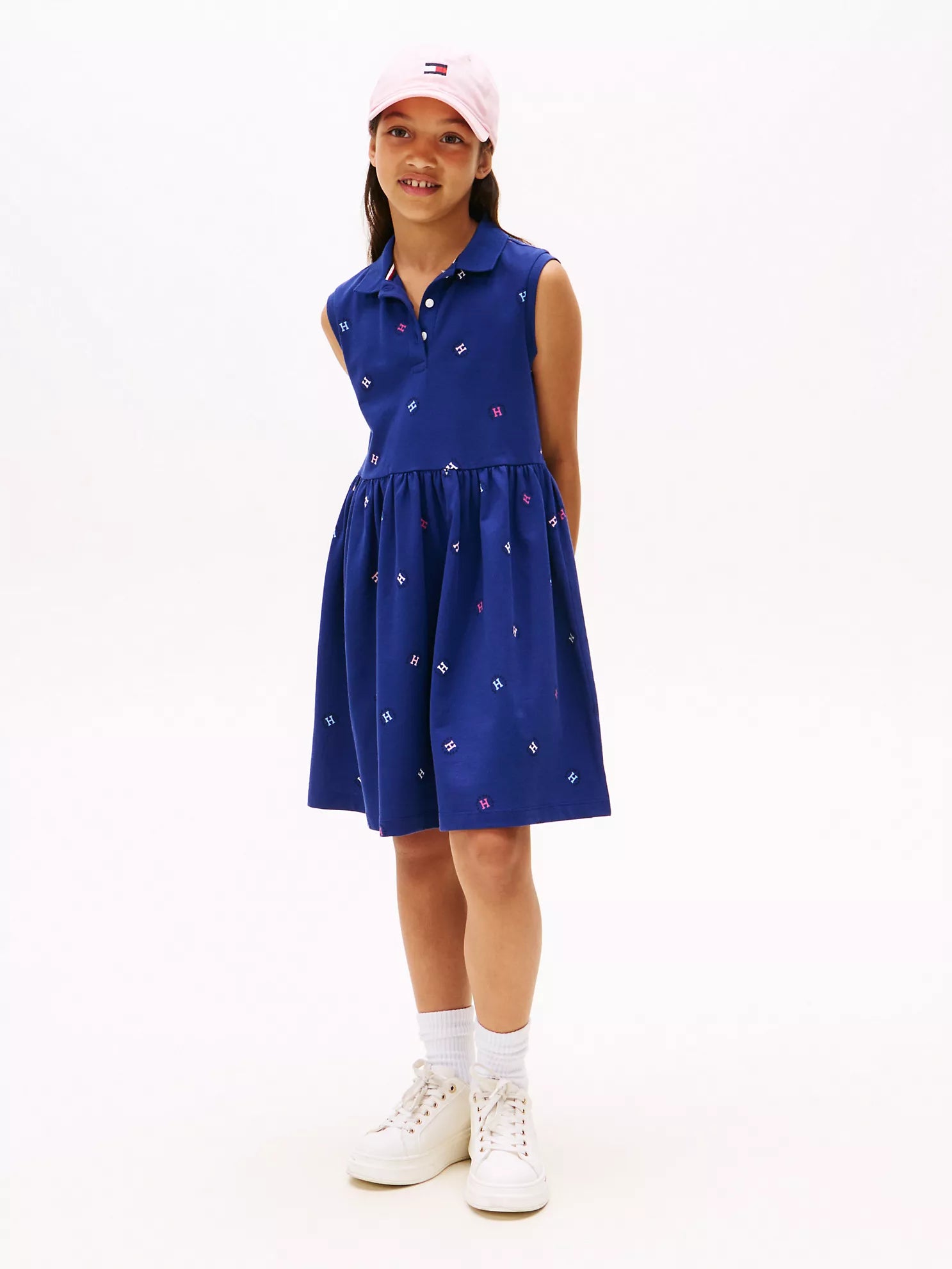 TOMMY Girls Sleeveless Allover Logo Polo Dress Blue Ink