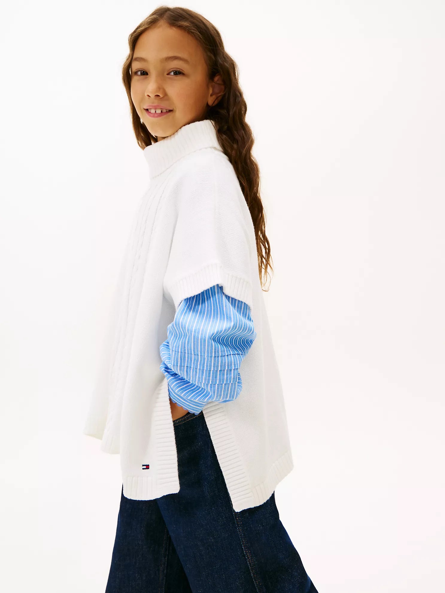 TOMMY Girls Cable Knit Sweater Cape