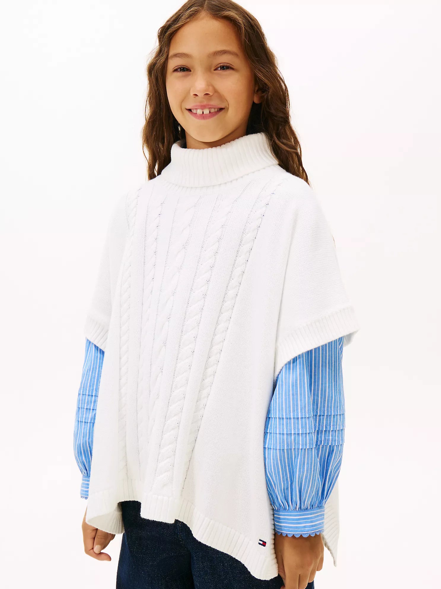TOMMY Girls Cable Knit Sweater Cape