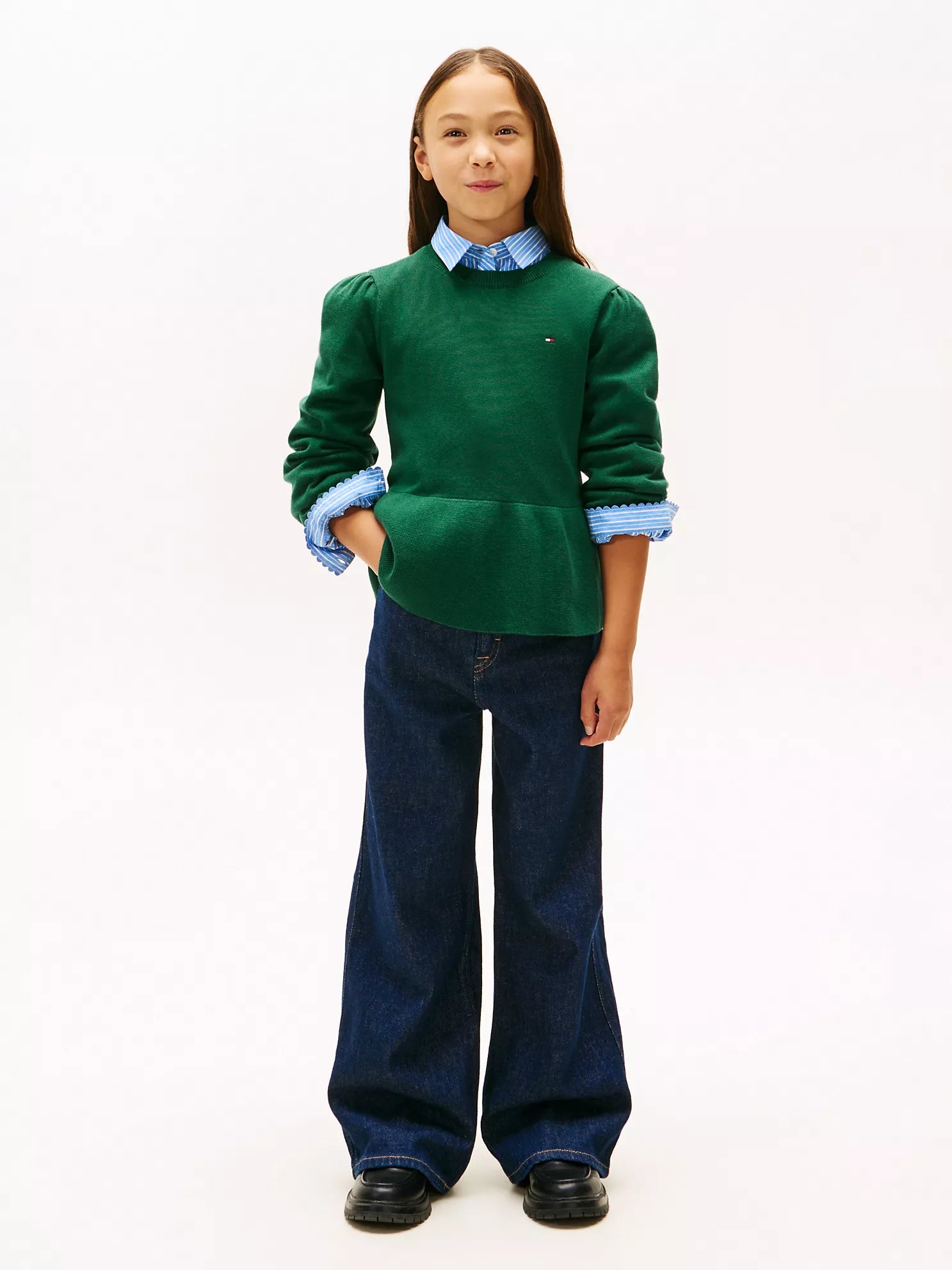 TOMMY Girls Peplum Sweater Ornamental Green