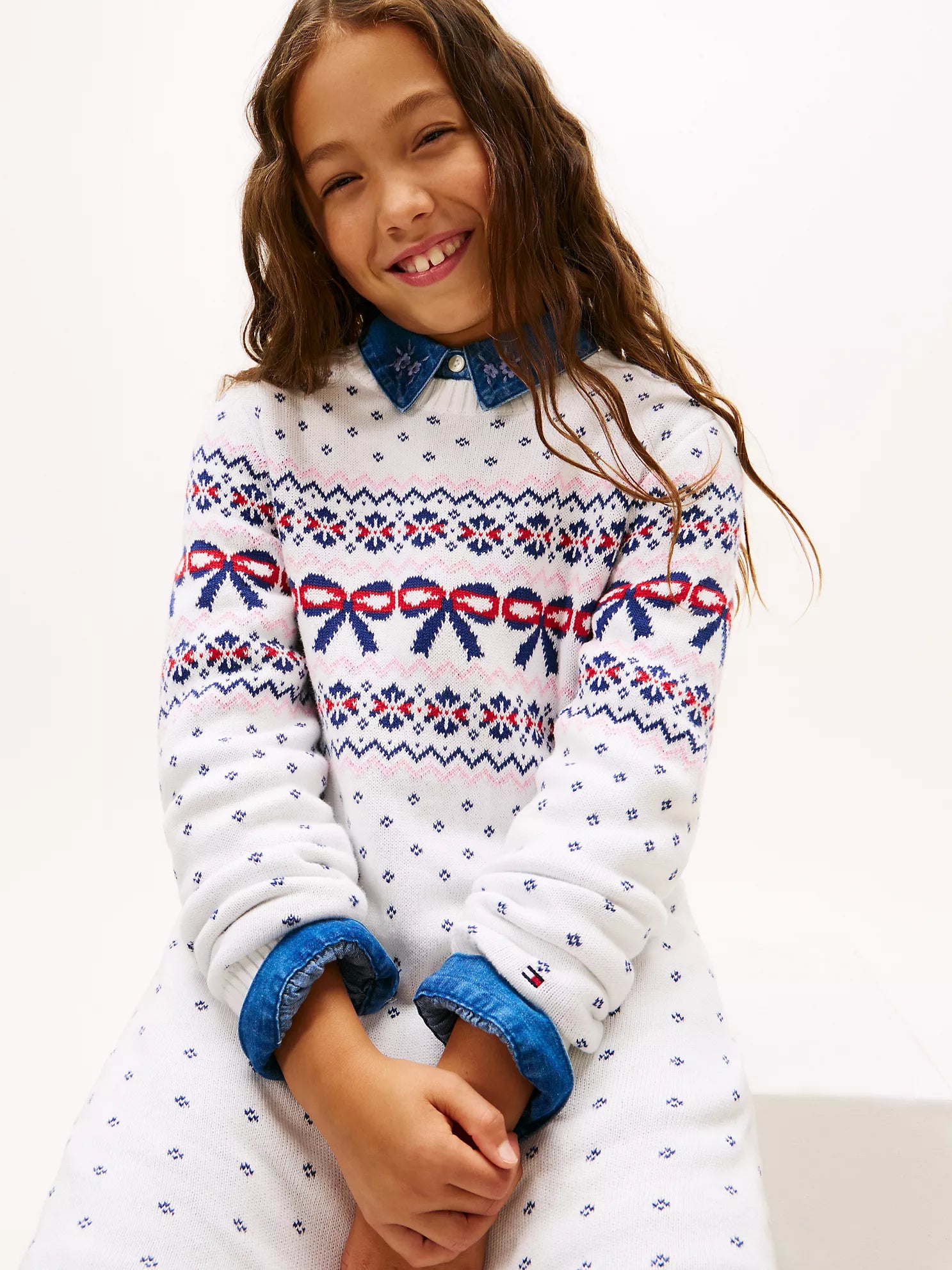 TOMMY Girls Fair Isle Bow Sweater Dress